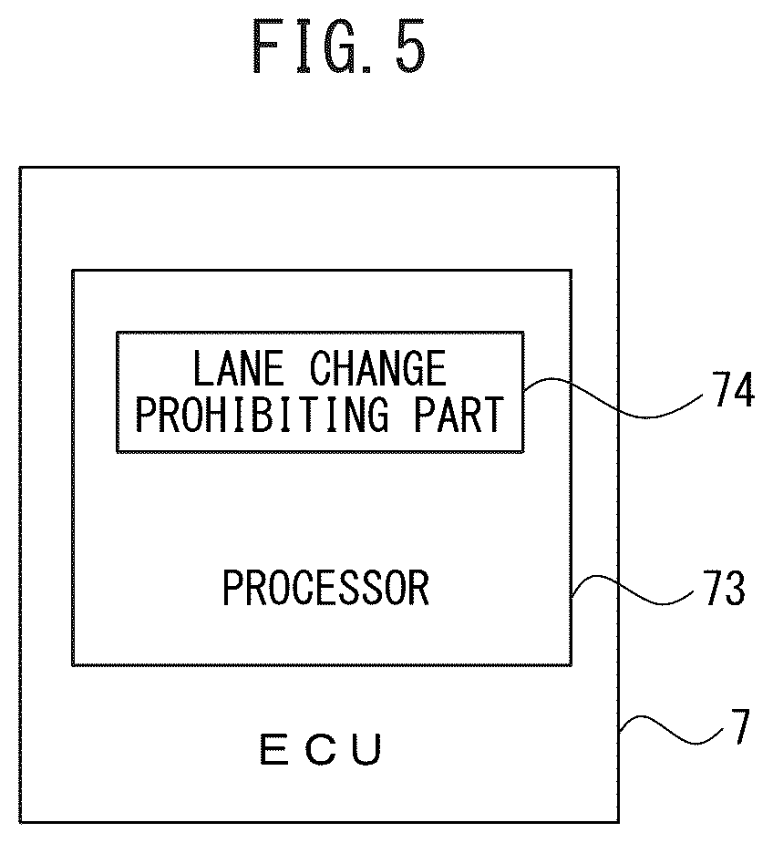 Patent US12351055 Figure 5 – Vehicle control device for prohibiting lane changing, vehicle control method for prohibiting lane changing, and non-transitory recording medium