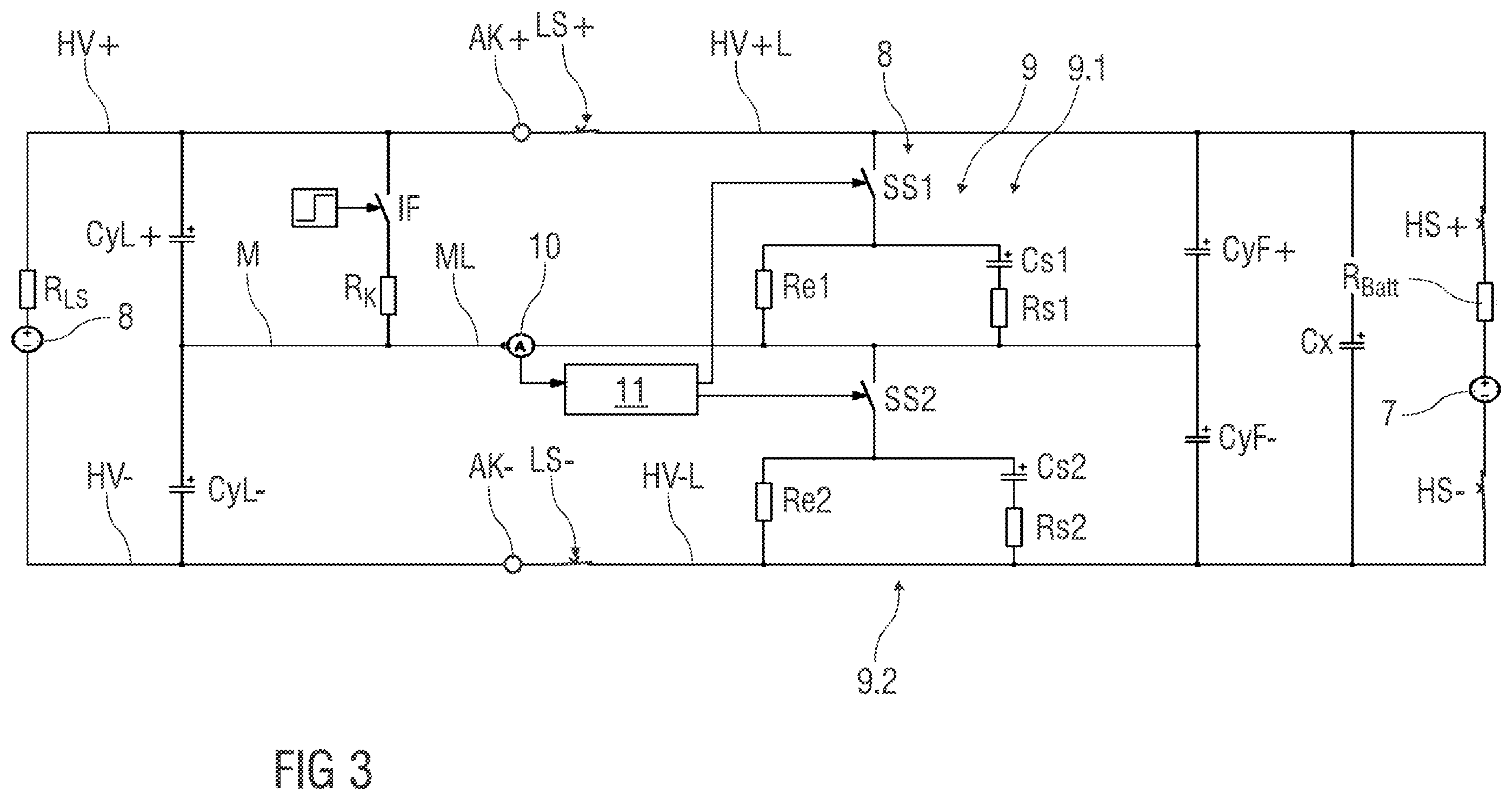 Patent US12351057 Figure 3 – Protection device for an electric dc grid, on-board electrical system for a vehicle, vehicle, and dc charging station