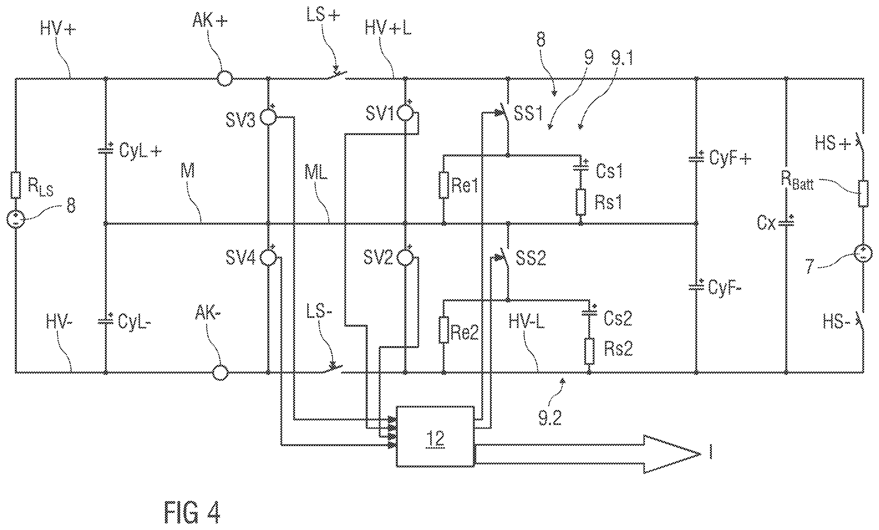 Patent US12351057 Figure 4 – Protection device for an electric dc grid, on-board electrical system for a vehicle, vehicle, and dc charging station