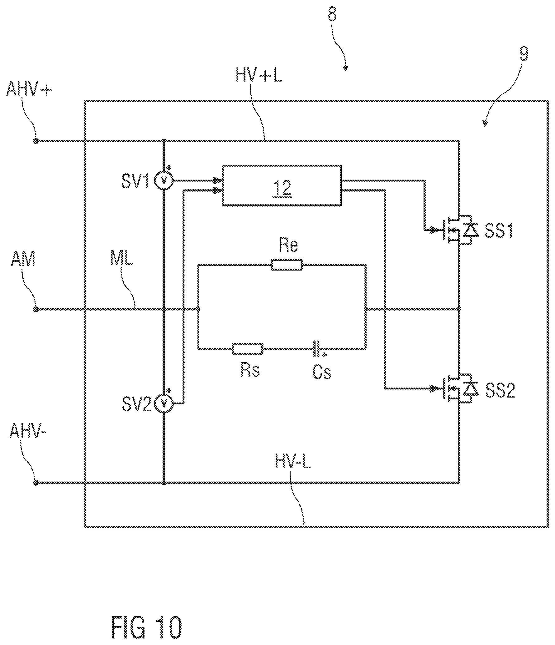 Patent US12351057 Figure 10 – Protection device for an electric dc grid, on-board electrical system for a vehicle, vehicle, and dc charging station