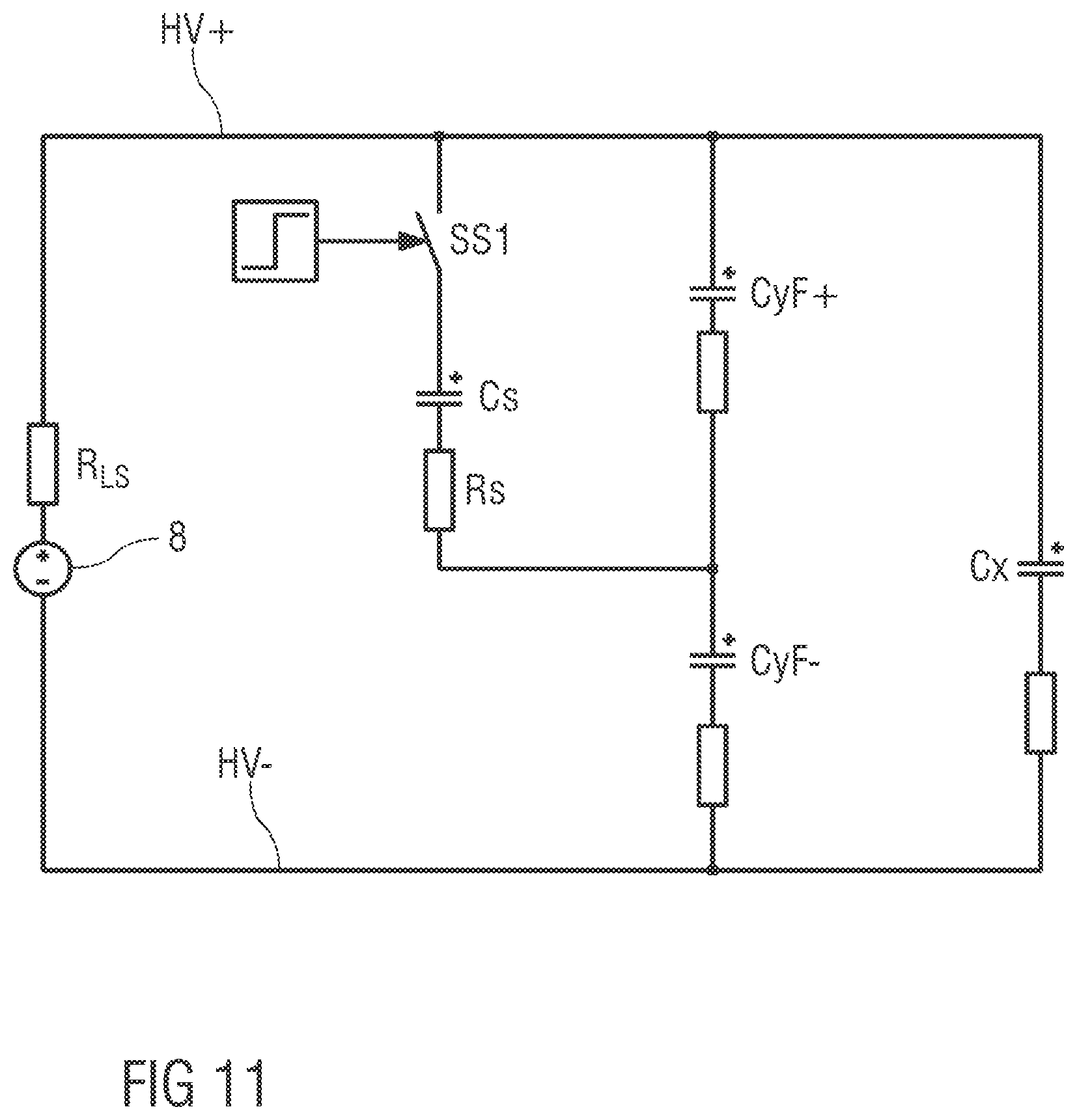 Patent US12351057 Figure 11 – Protection device for an electric dc grid, on-board electrical system for a vehicle, vehicle, and dc charging station