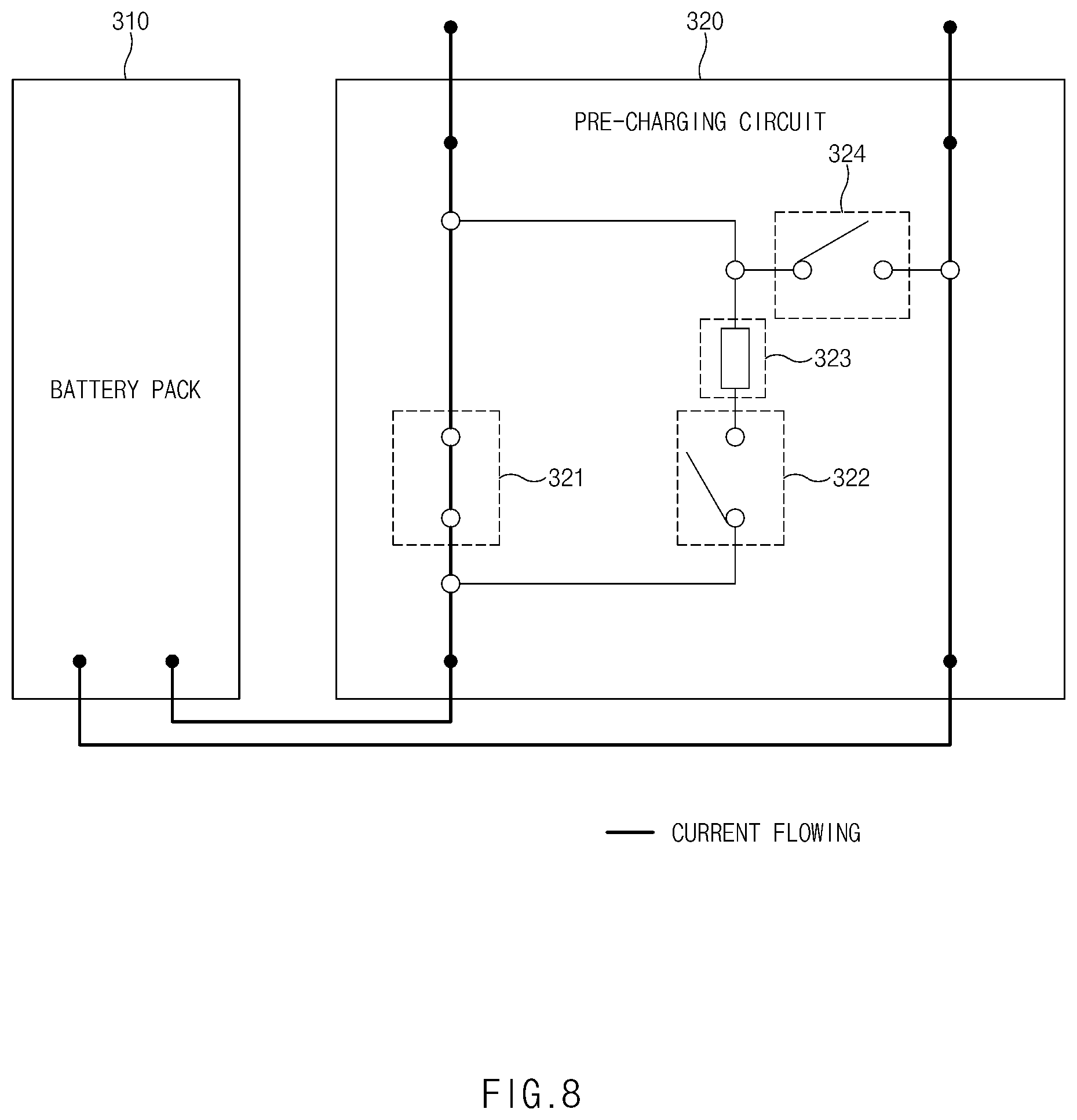 Patent US12351070 Figure 8 – Method for balancing parallel battery packs using pre-charging circuit and apparatus and system for the same