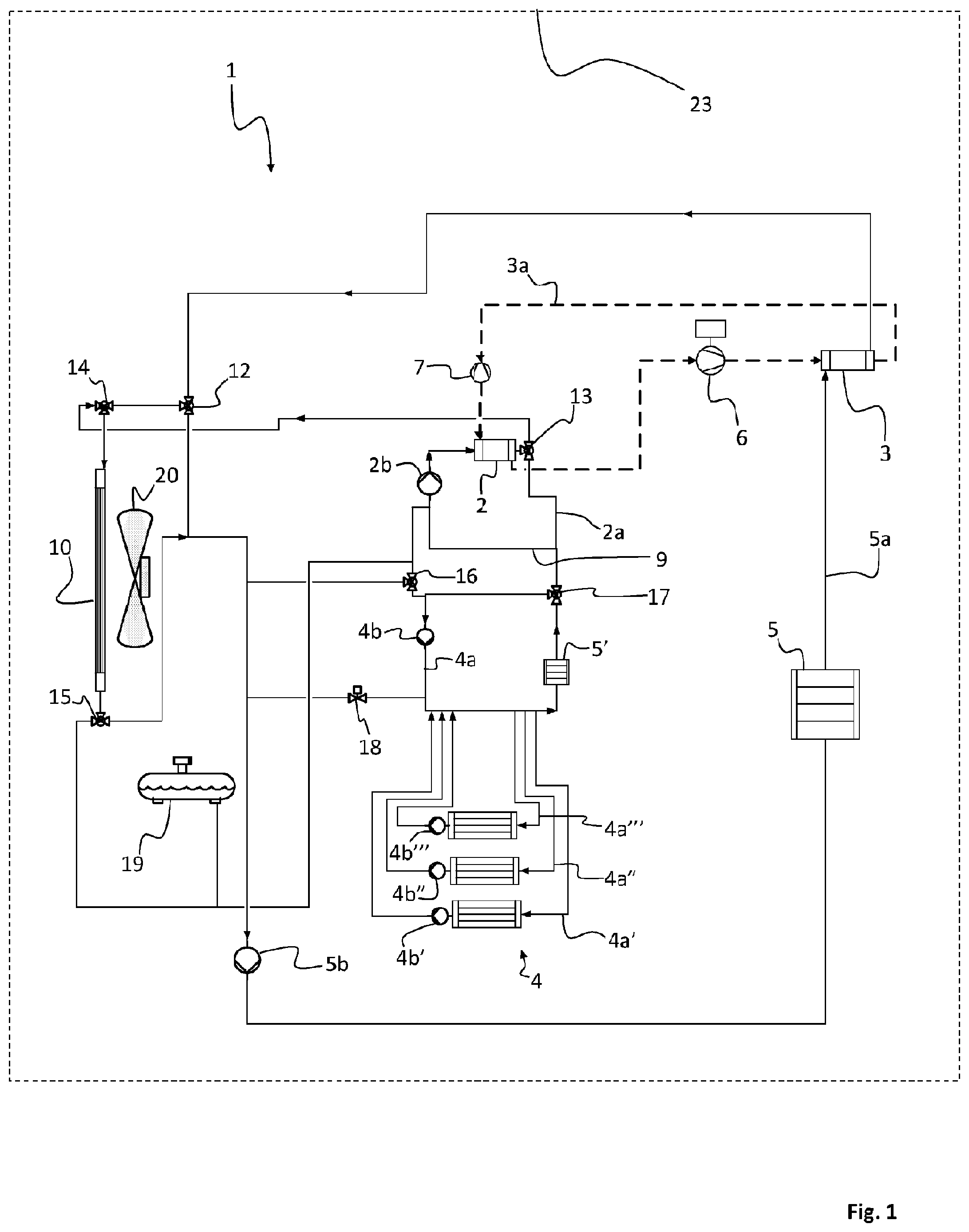 Patent US12351072 Figure 1 – Cooling system, vehicle comprising such cooling system and a method of cooling a battery