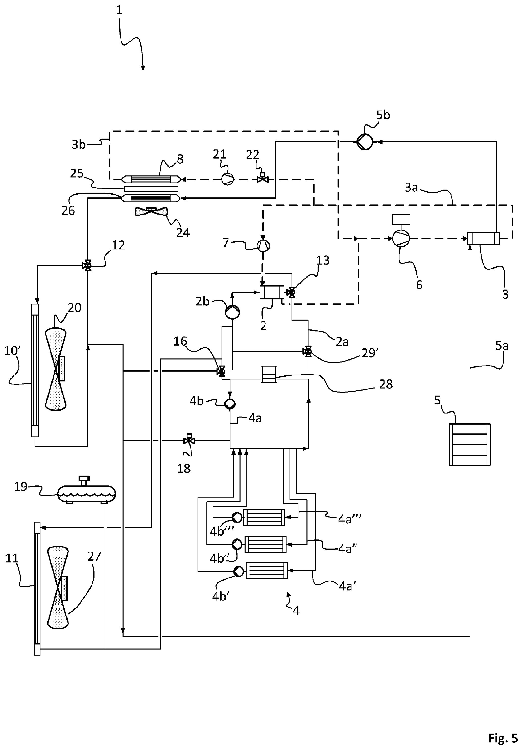 Patent US12351072 Figure 5 – Cooling system, vehicle comprising such cooling system and a method of cooling a battery