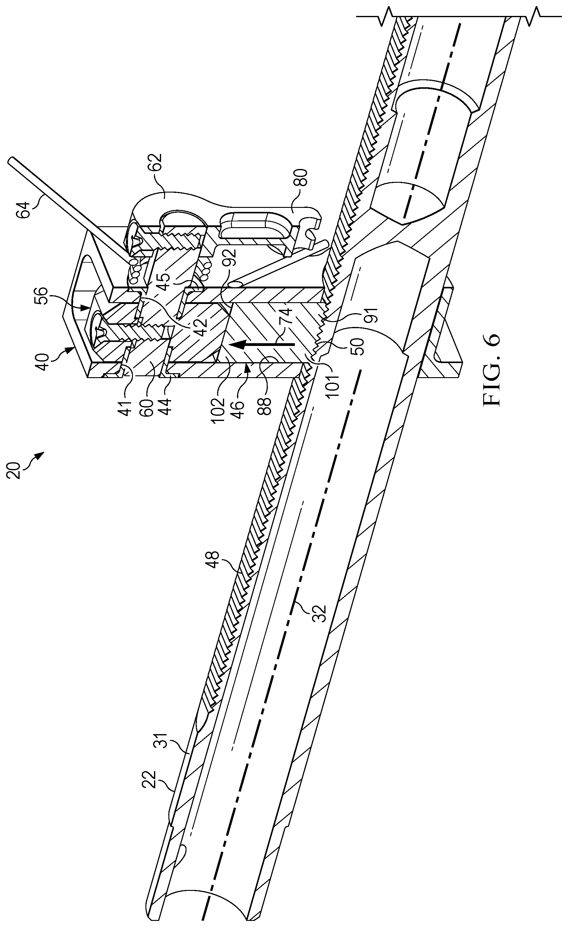 Patent US12351082 Figure 6 – Track lock mechanism