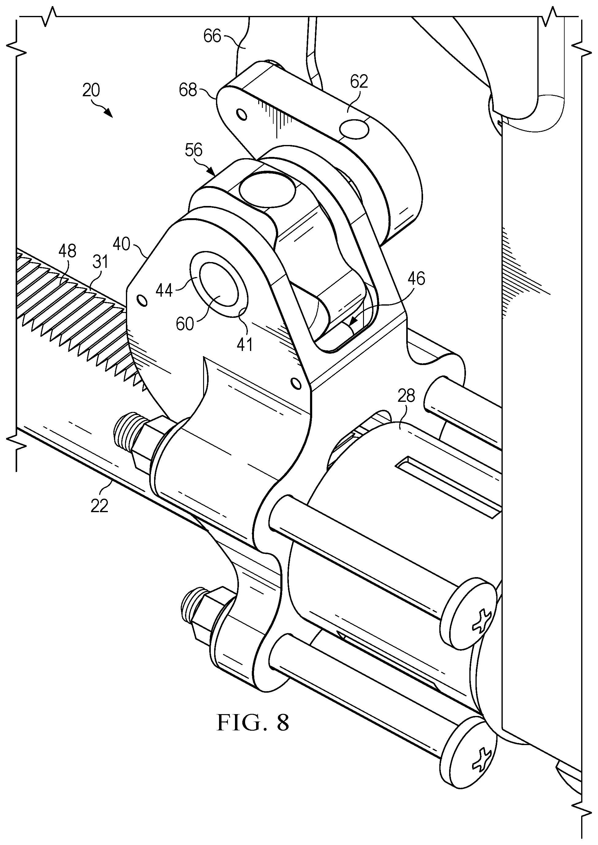 Patent US12351082 Figure 8 – Track lock mechanism