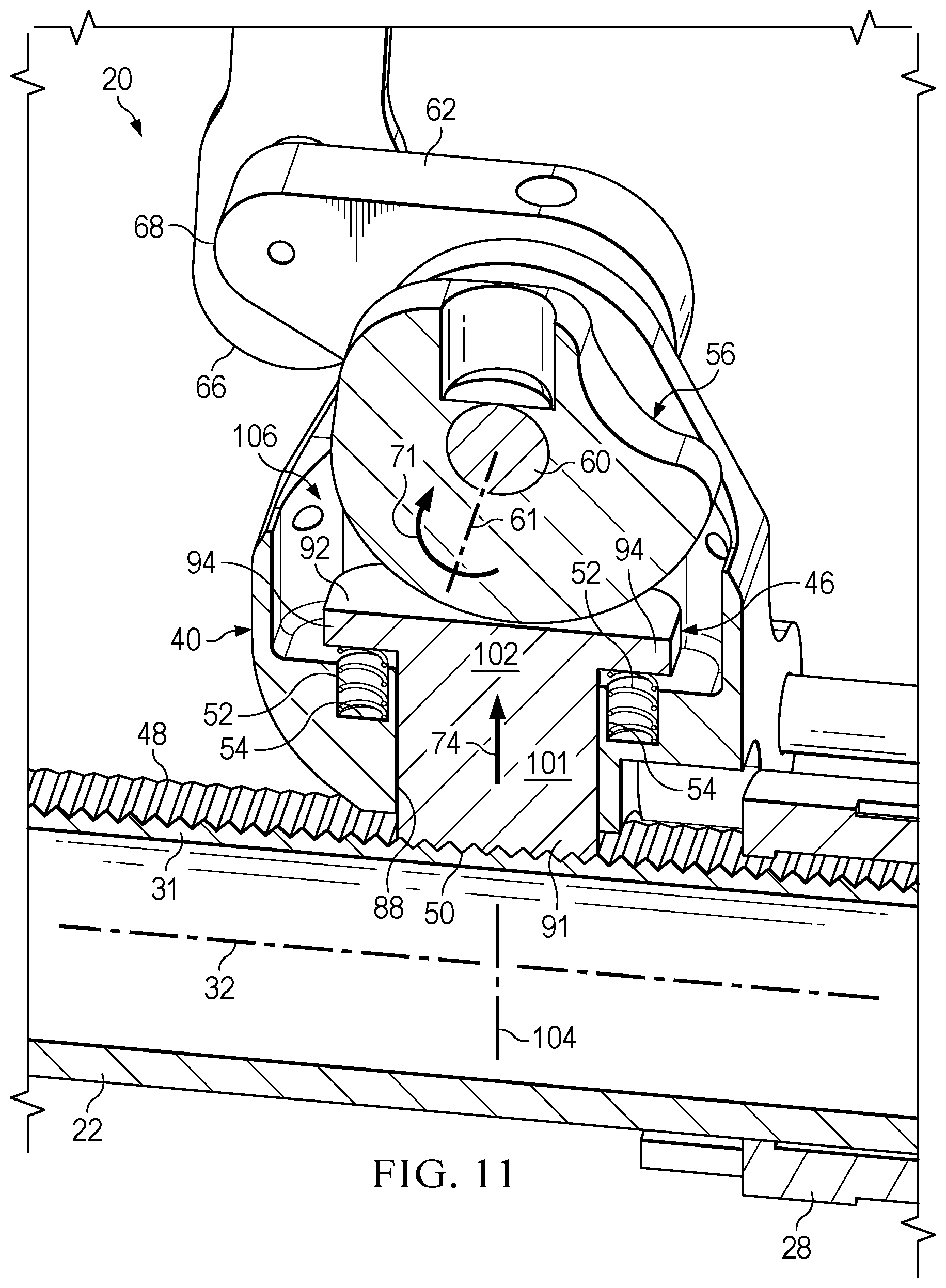 Patent US12351082 Figure 11 – Track lock mechanism