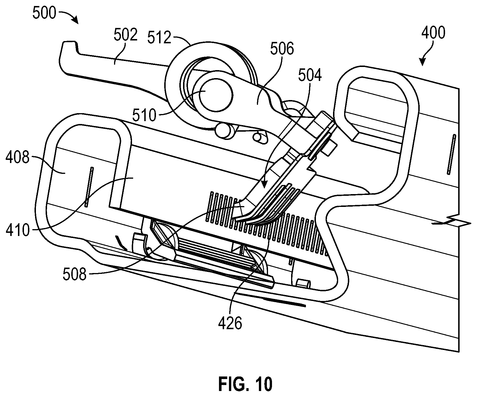 Patent US12351083 Figure 10 – Anti-chuck mechanism for seat track assembly