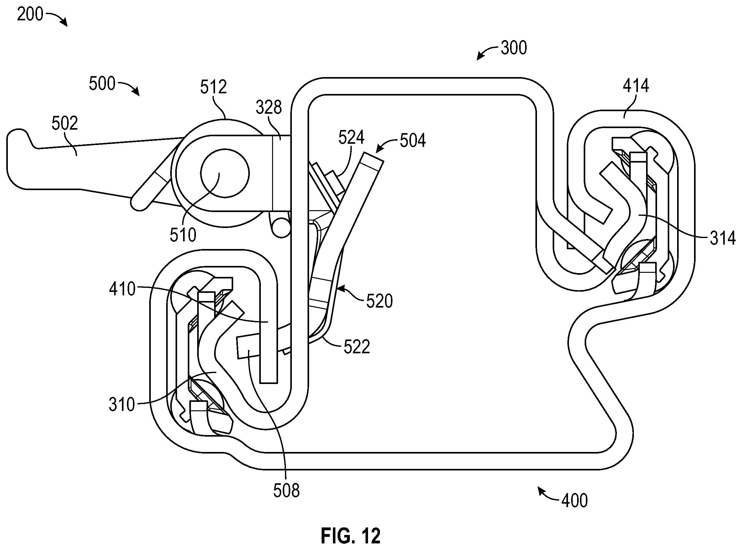 Patent US12351083 Figure 12 – Anti-chuck mechanism for seat track assembly