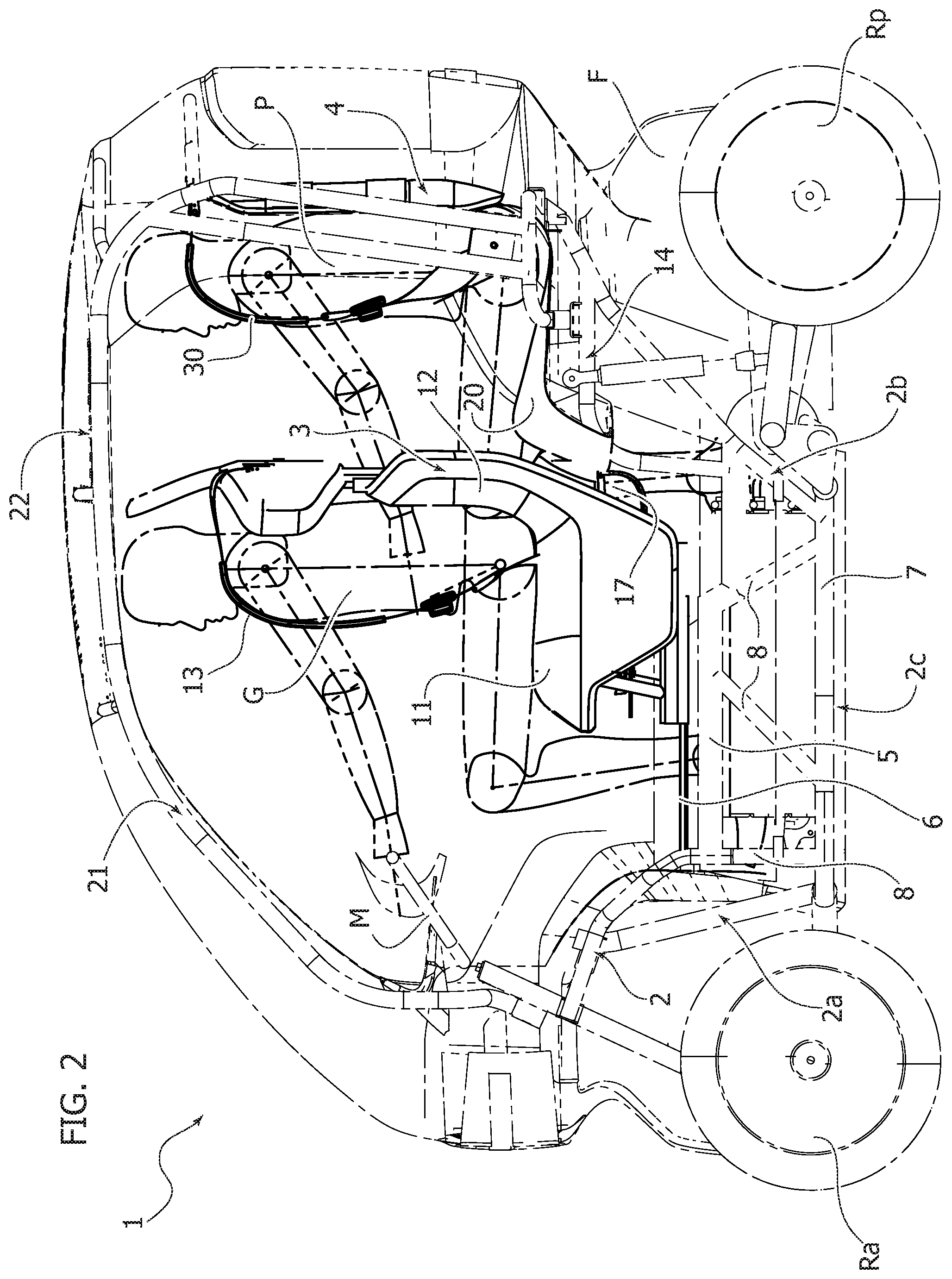 Patent US12351084 Figure 2 – Vehicle structure with facilitated access for the passenger