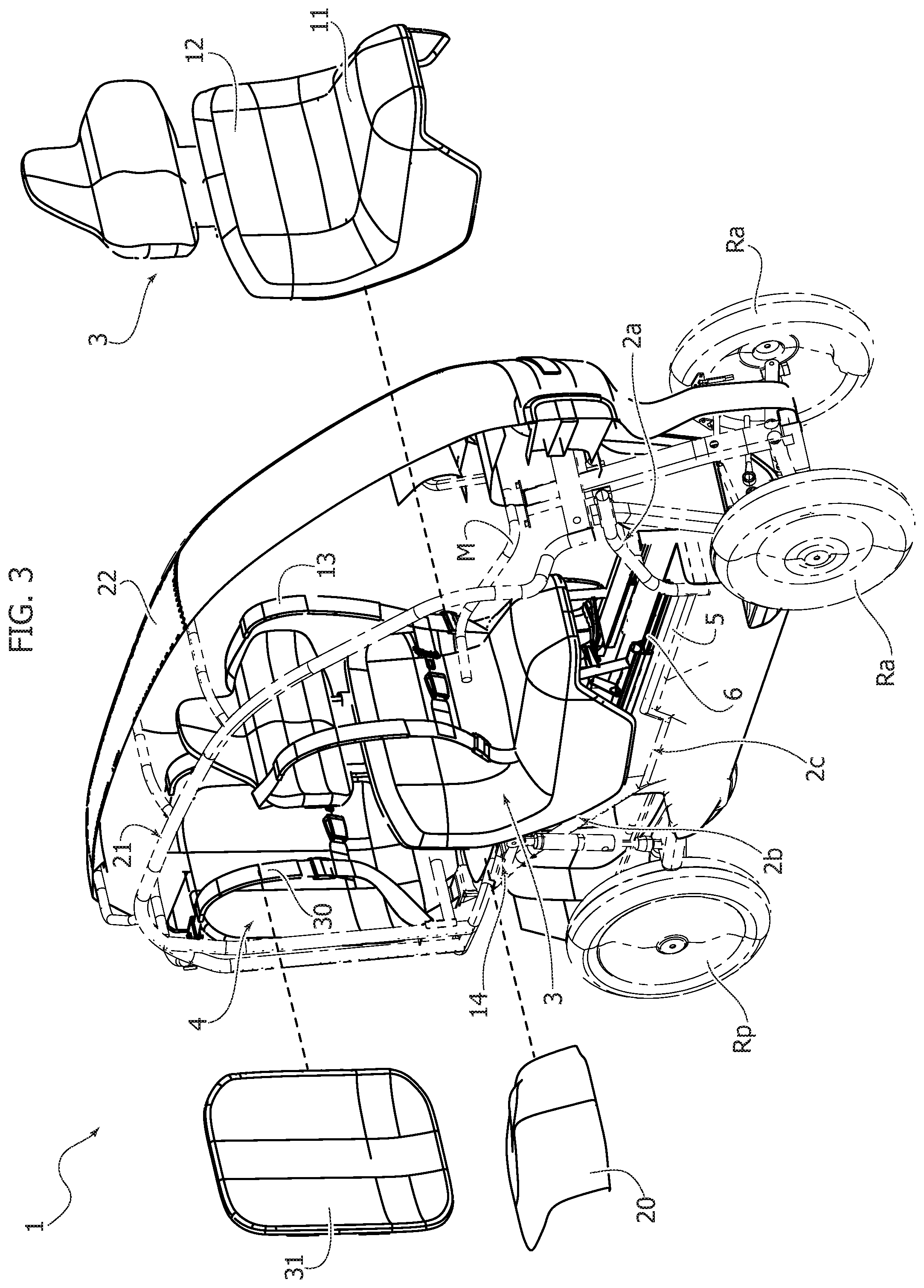 Patent US12351084 Figure 3 – Vehicle structure with facilitated access for the passenger