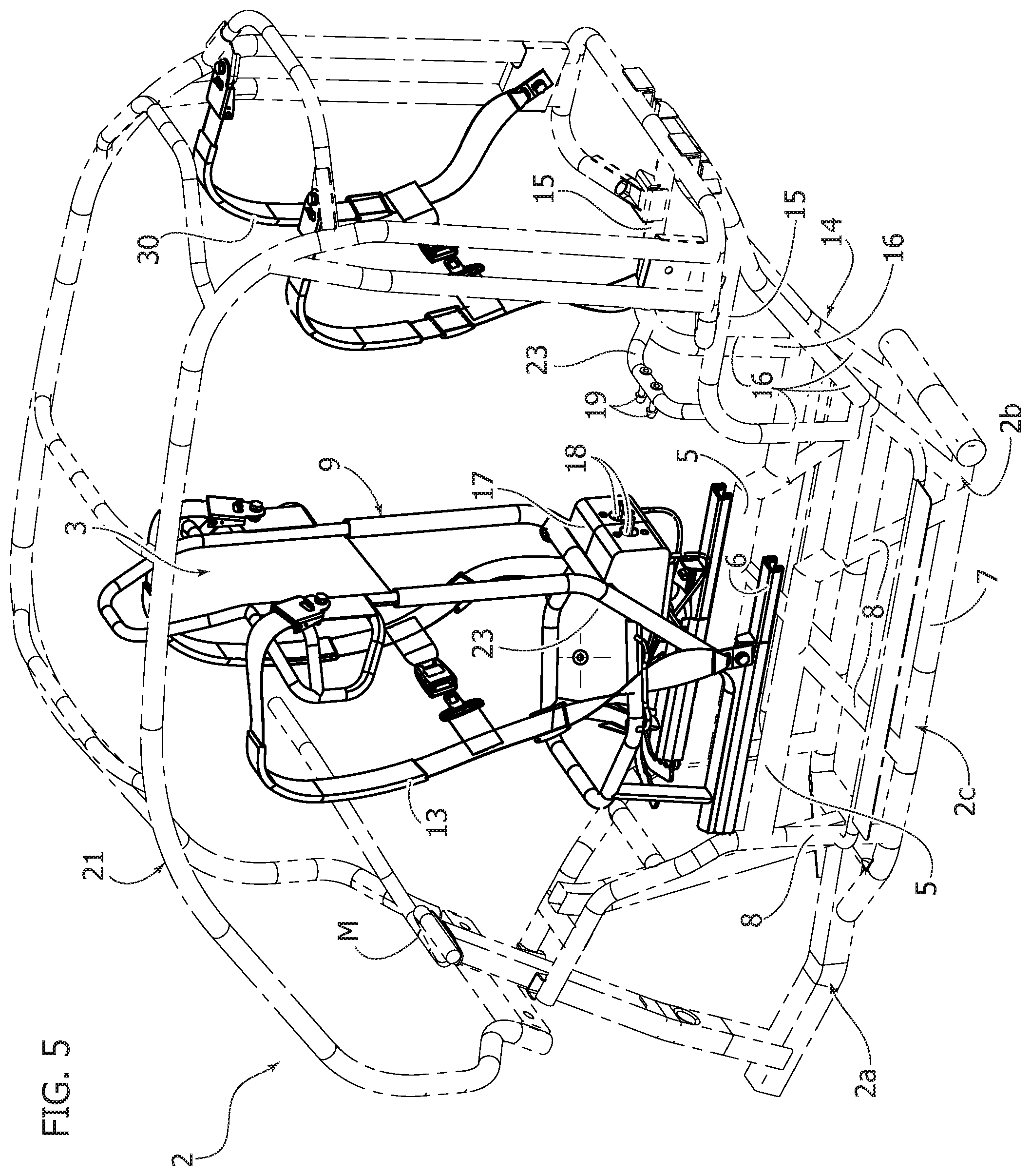 Patent US12351084 Figure 5 – Vehicle structure with facilitated access for the passenger