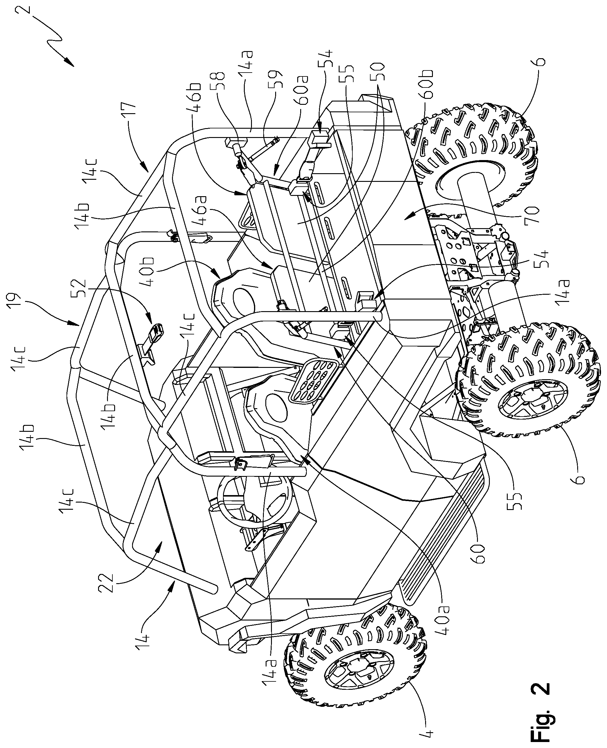Patent US12351088 Figure 2 – Rear seating for utility vehicle