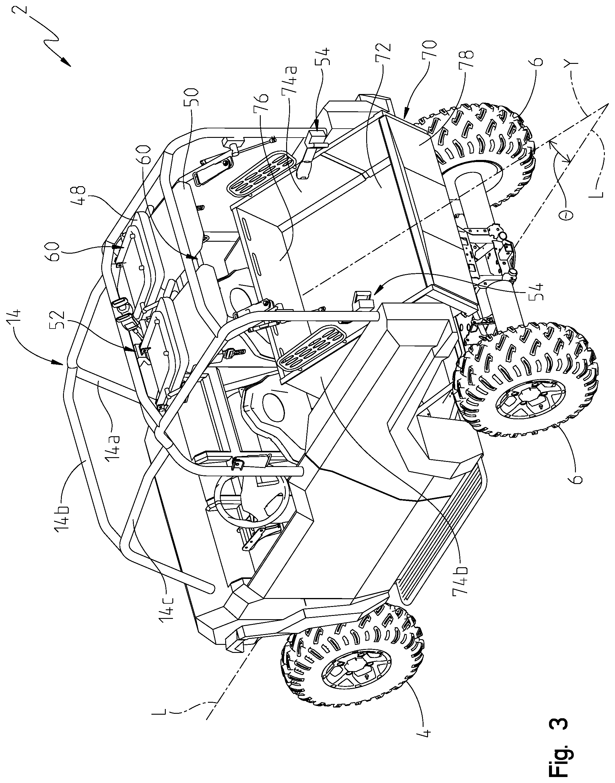Patent US12351088 Figure 3 – Rear seating for utility vehicle