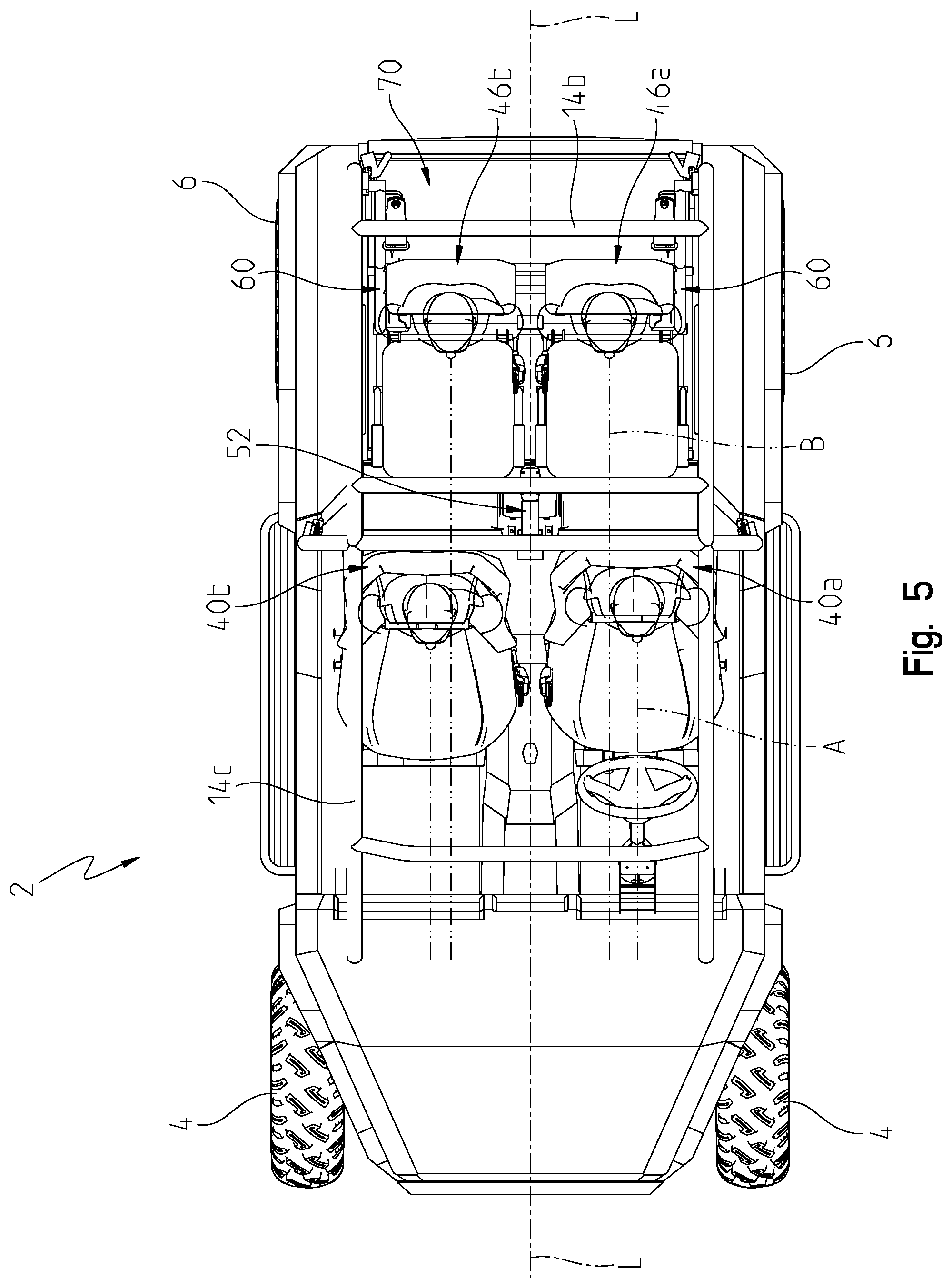 Patent US12351088 Figure 5 – Rear seating for utility vehicle