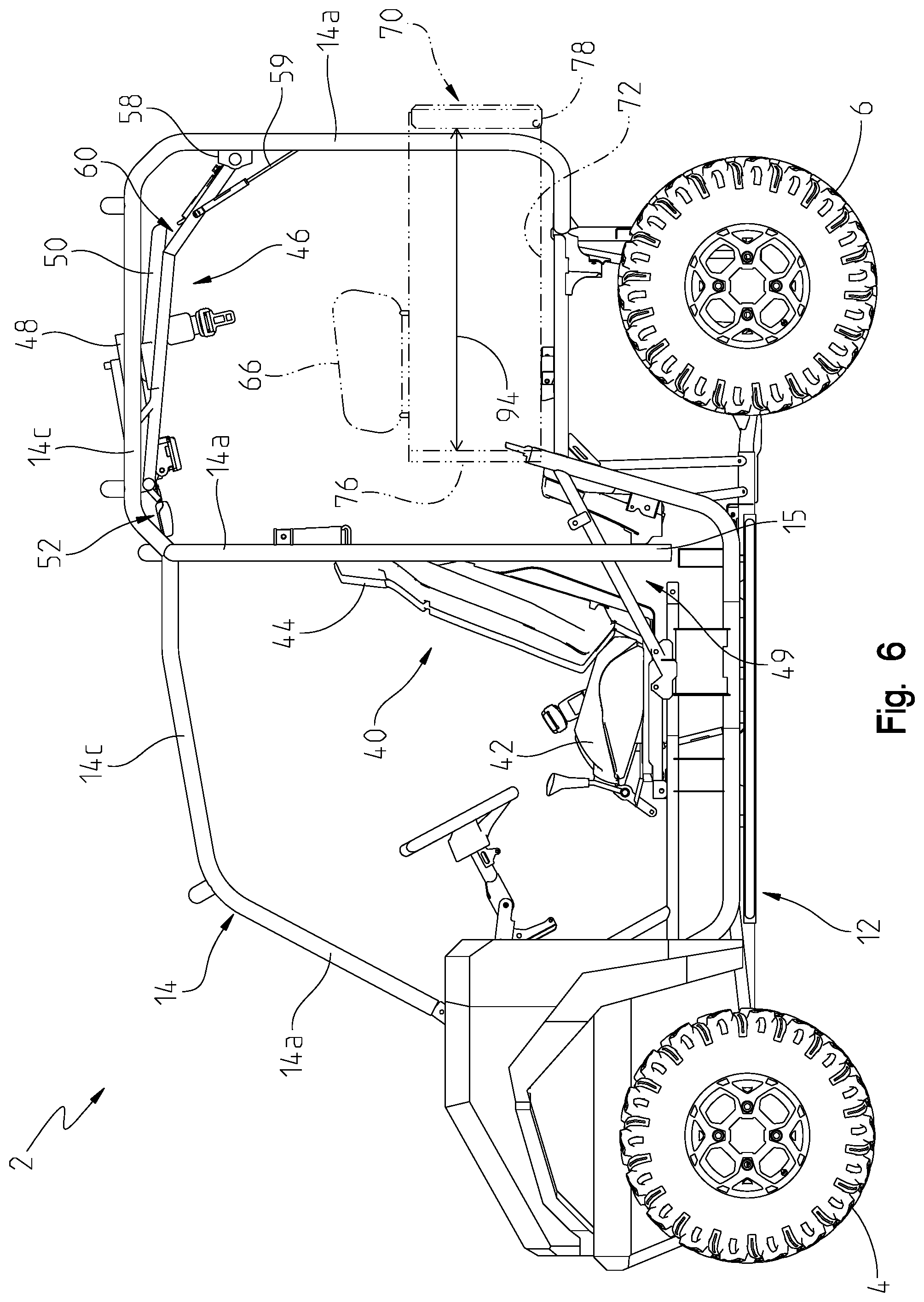 Patent US12351088 Figure 6 – Rear seating for utility vehicle