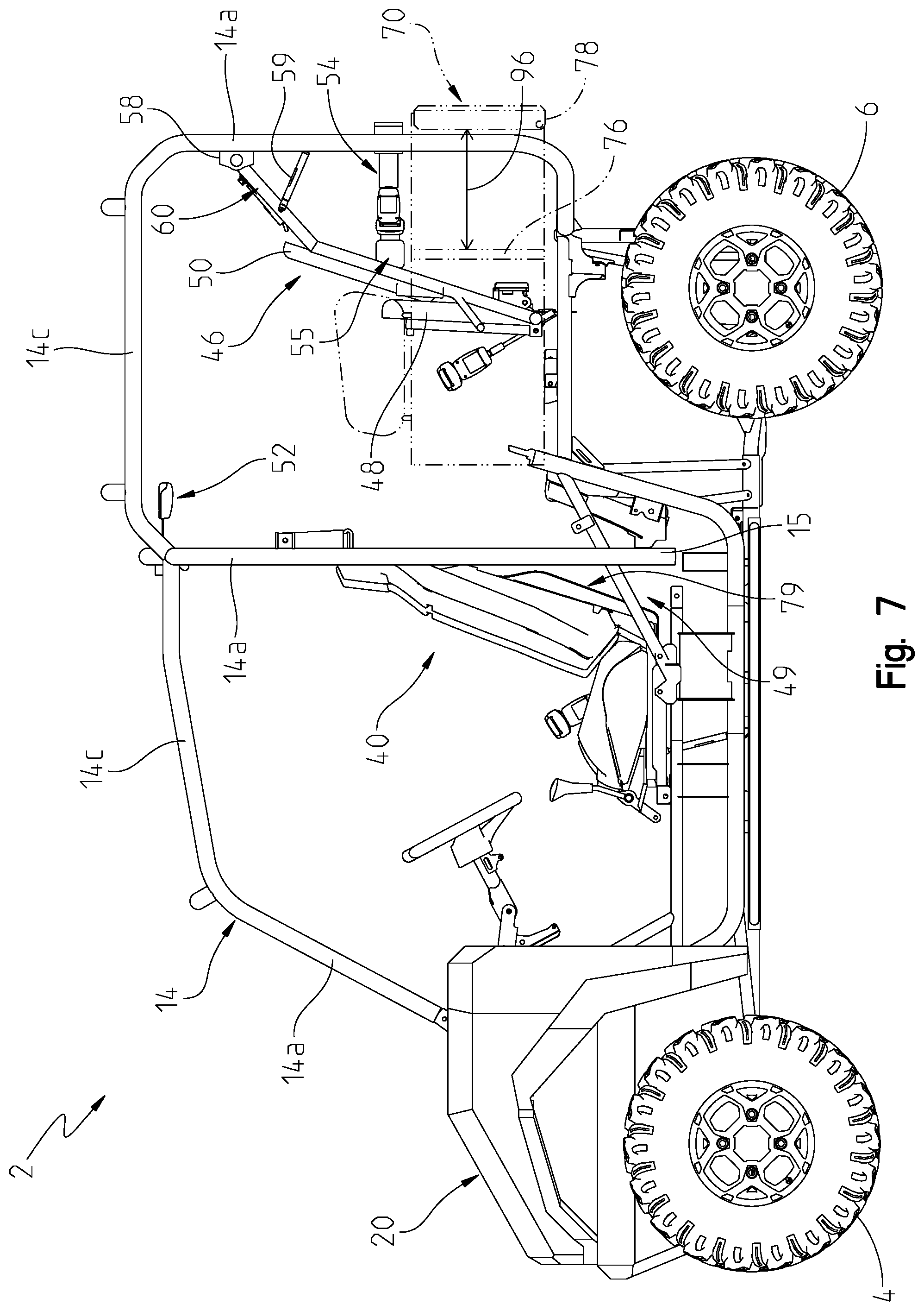 Patent US12351088 Figure 7 – Rear seating for utility vehicle