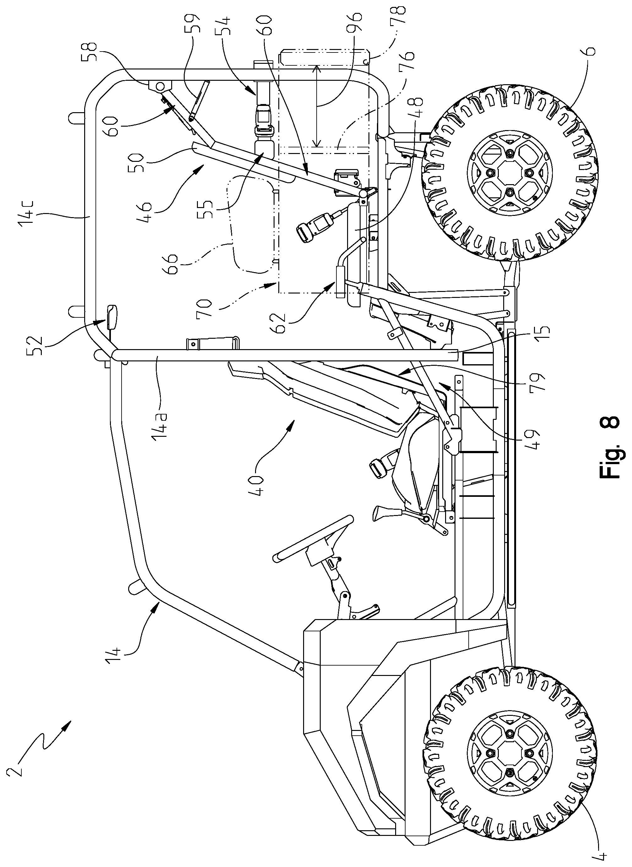 Patent US12351088 Figure 8 – Rear seating for utility vehicle