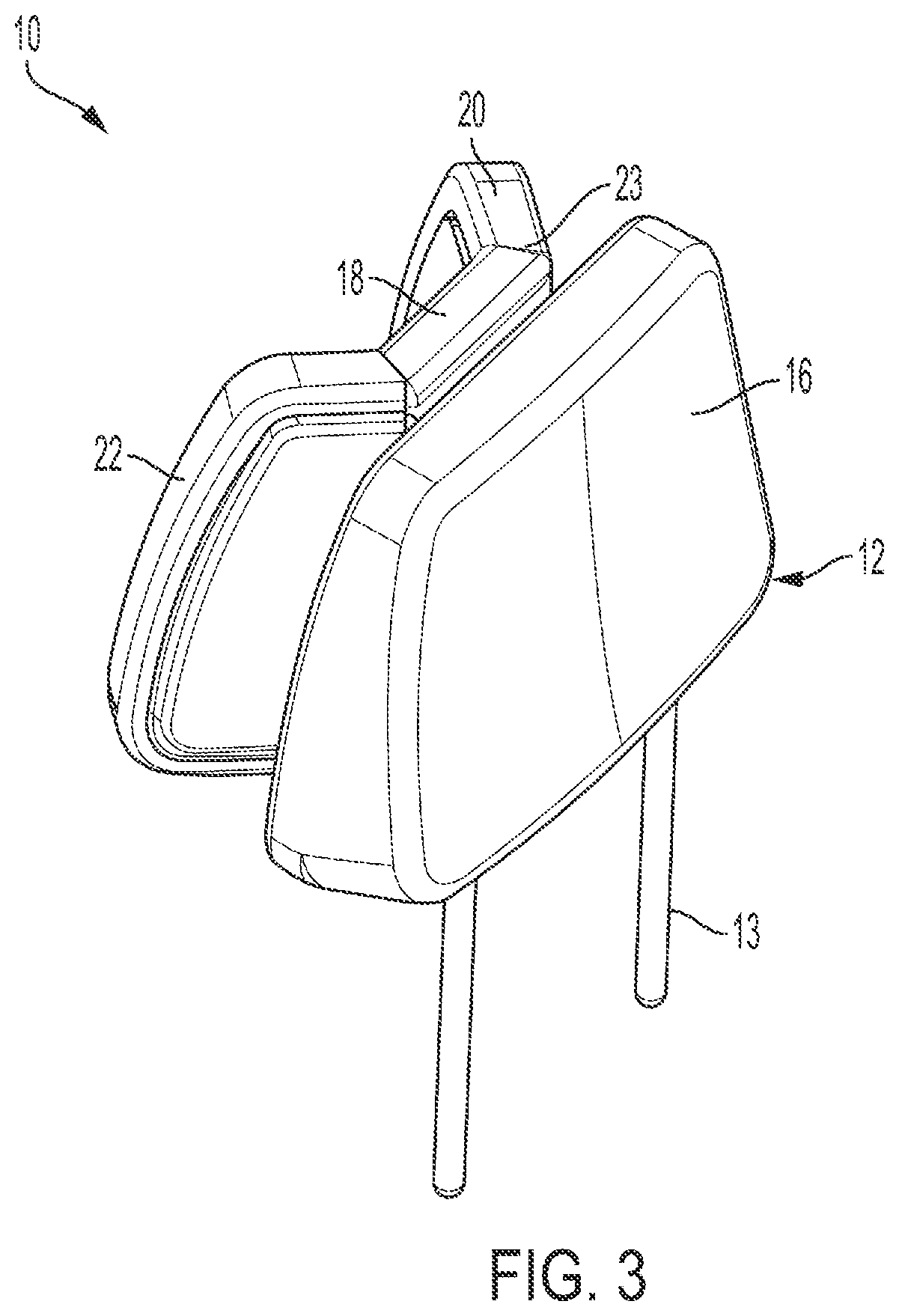 Patent US12351090 Figure 3 – Headrest assembly with friction hinge