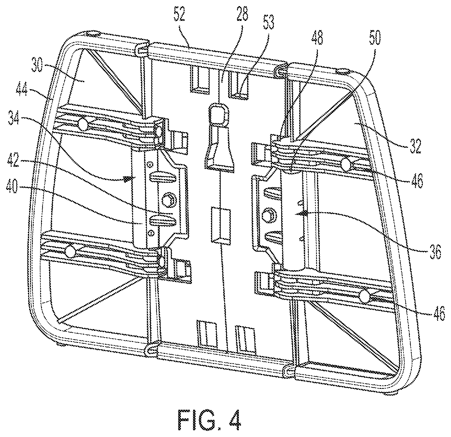 Patent US12351090 Figure 4 – Headrest assembly with friction hinge