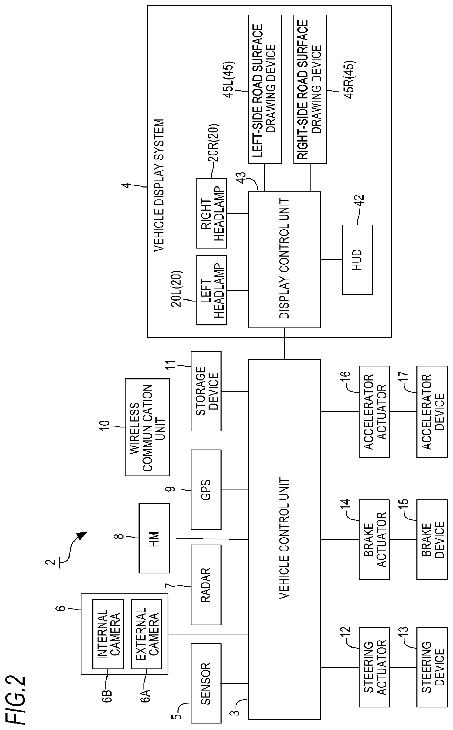 Patent US12351099 Figure 2 – Vehicle display system, vehicle system, and vehicle