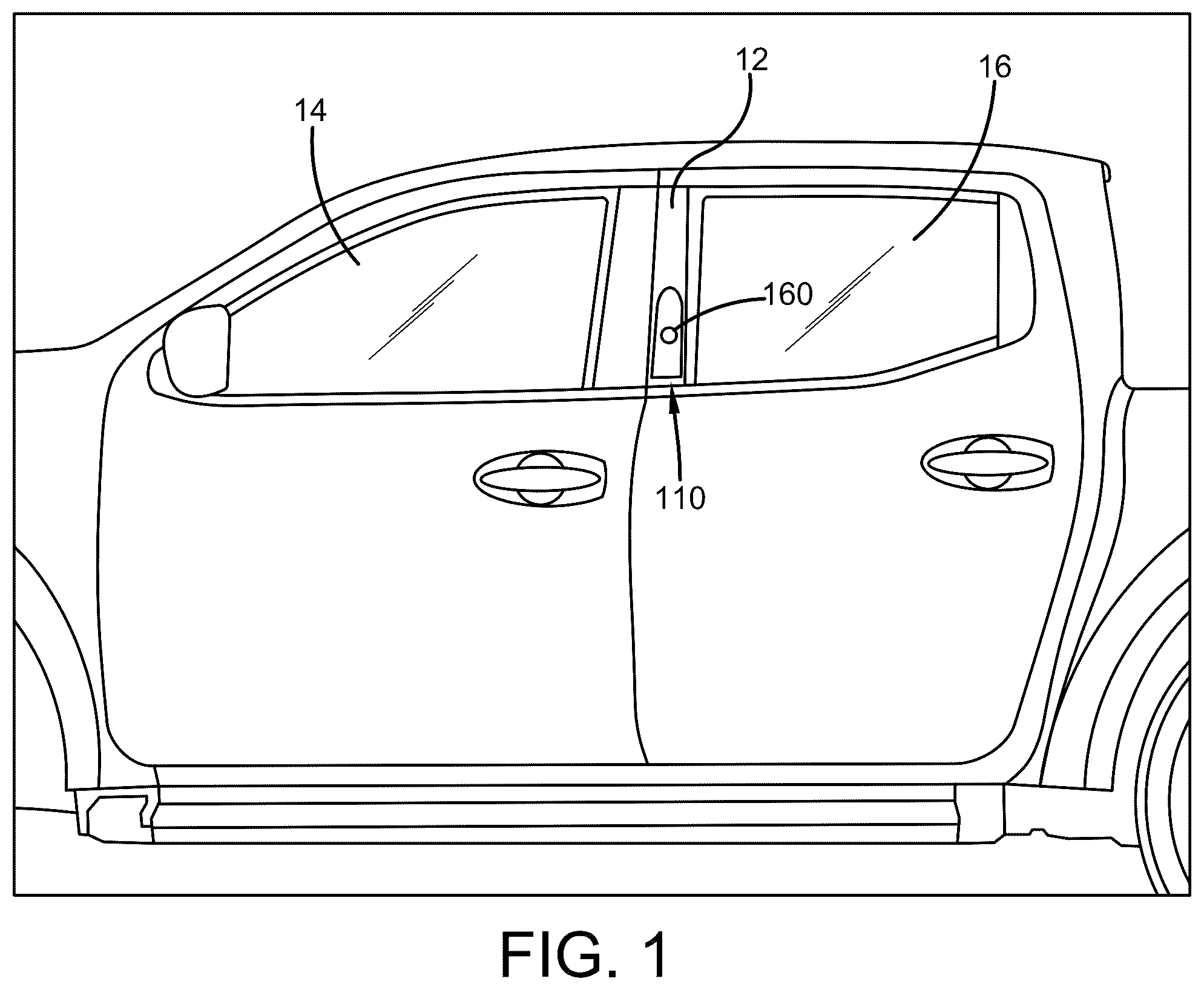 Patent US12351103 Figure 1 – Safety view passenger door mirror device