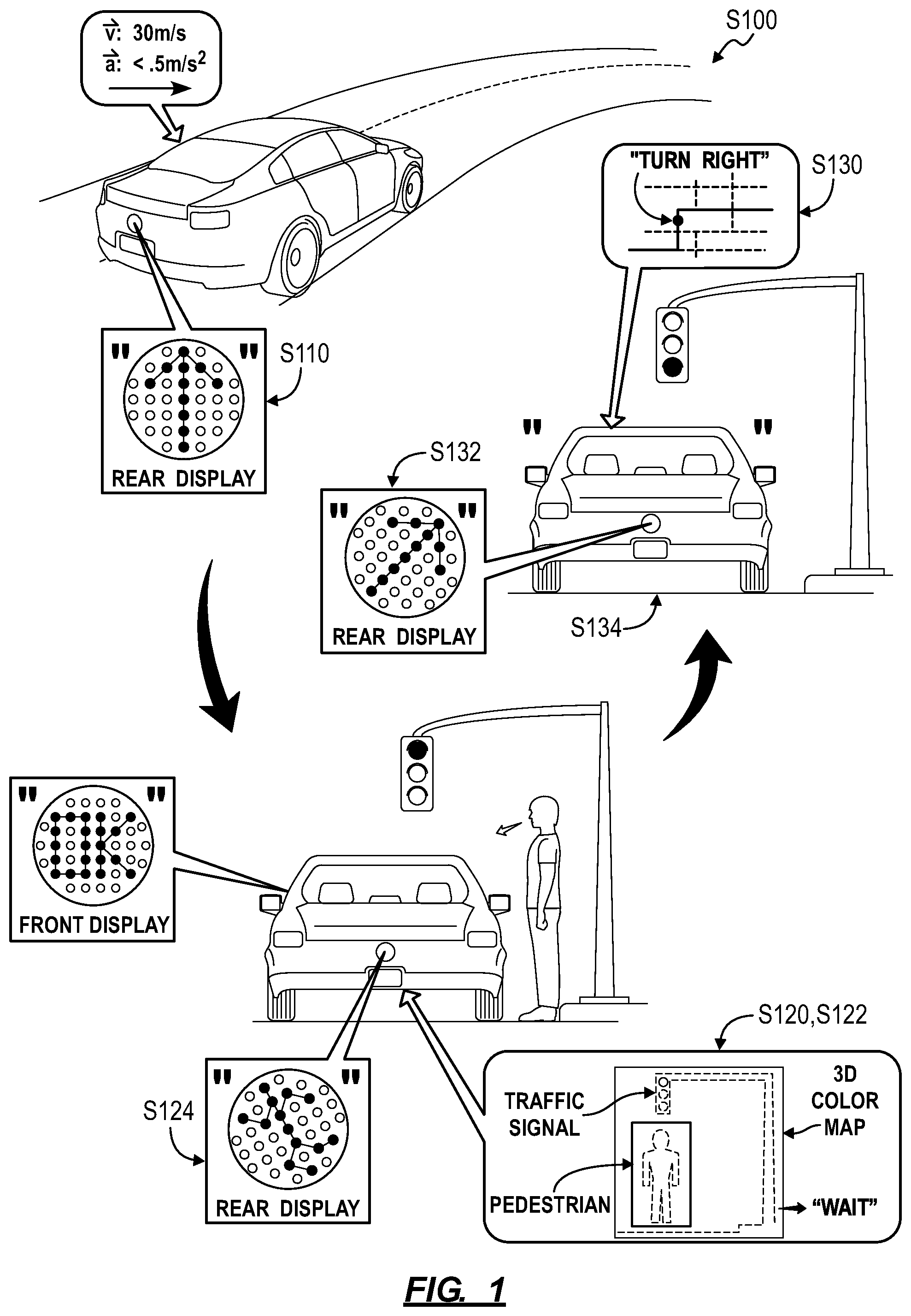 Patent US12351105 — Methods for communicating state, intent, and context of an autonomous vehicle — Figure 1