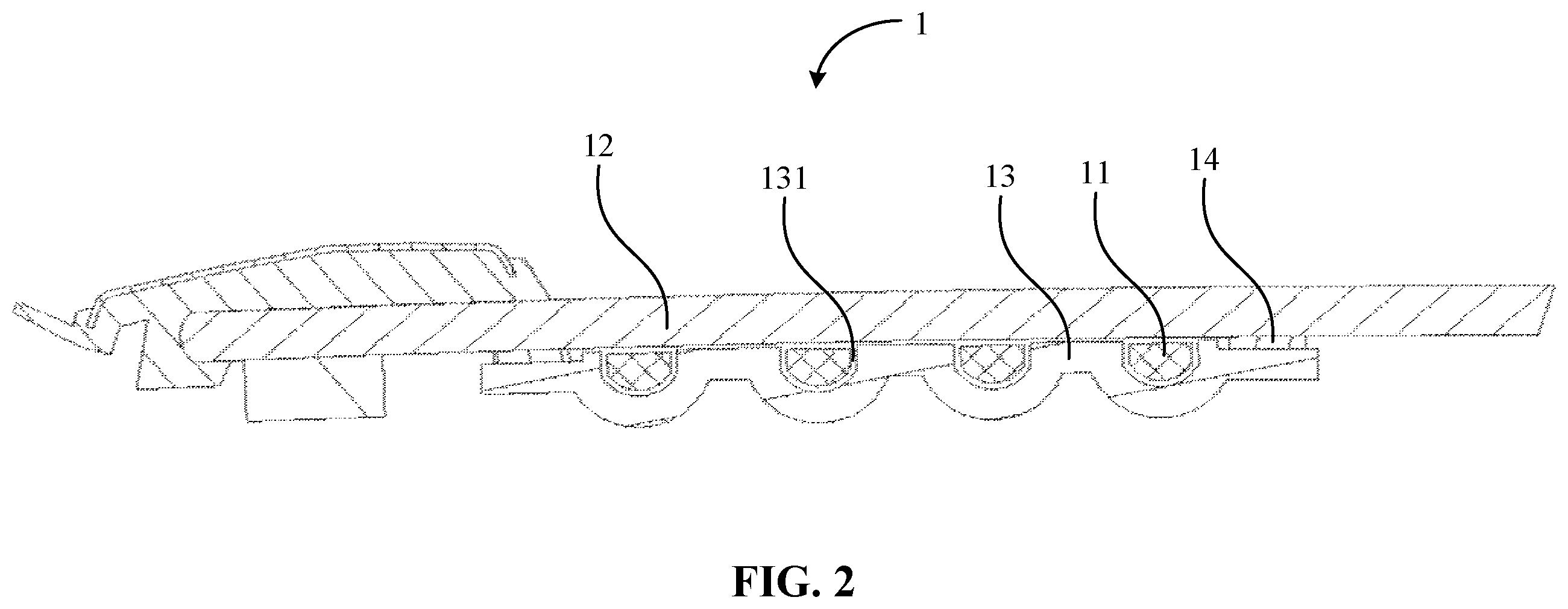 Patent US12351106 Figure 2 – Vehicle window assembly with plurality of light guide strips and vehicle having the same