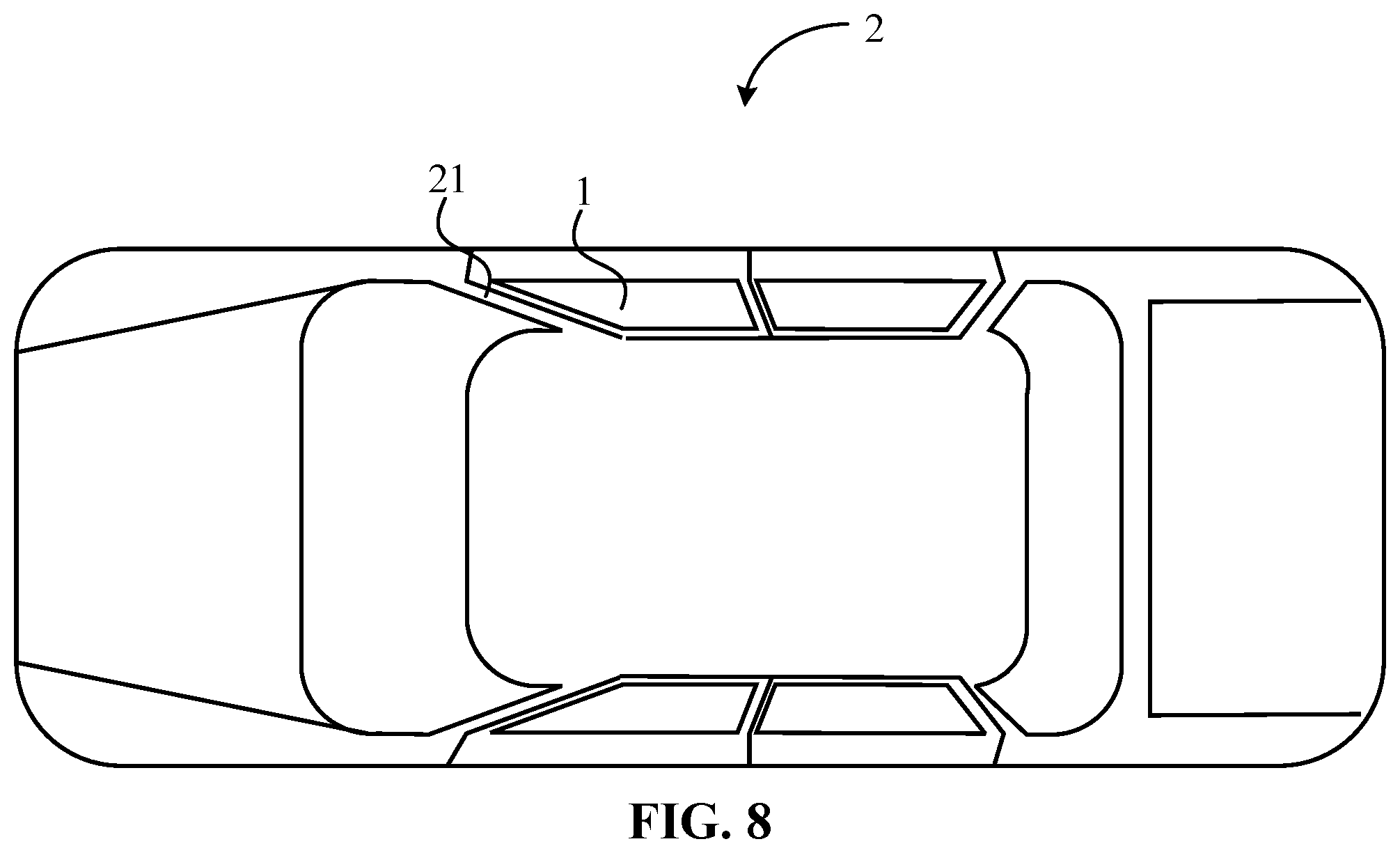 Patent US12351106 Figure 8 – Vehicle window assembly with plurality of light guide strips and vehicle having the same