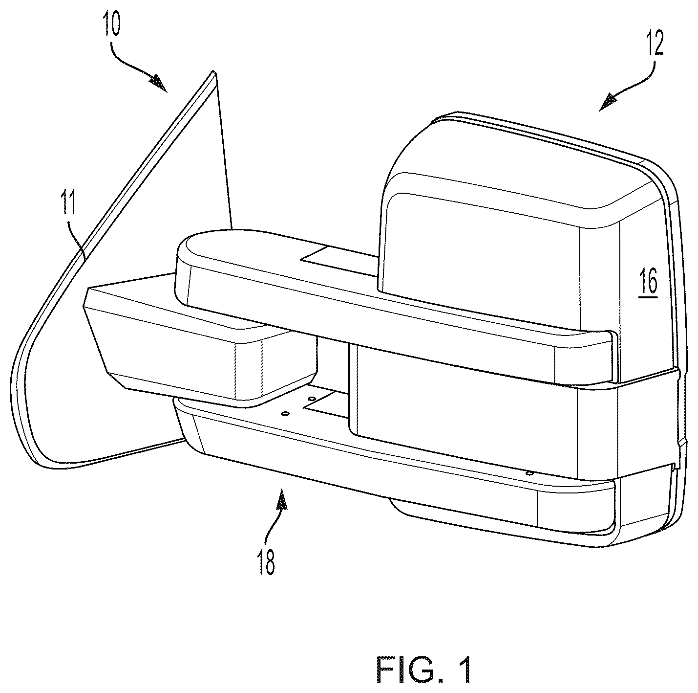 Patent US12351108 Figure 1 – Vehicular exterior rearview mirror assembly with extendable and retractable mirror head