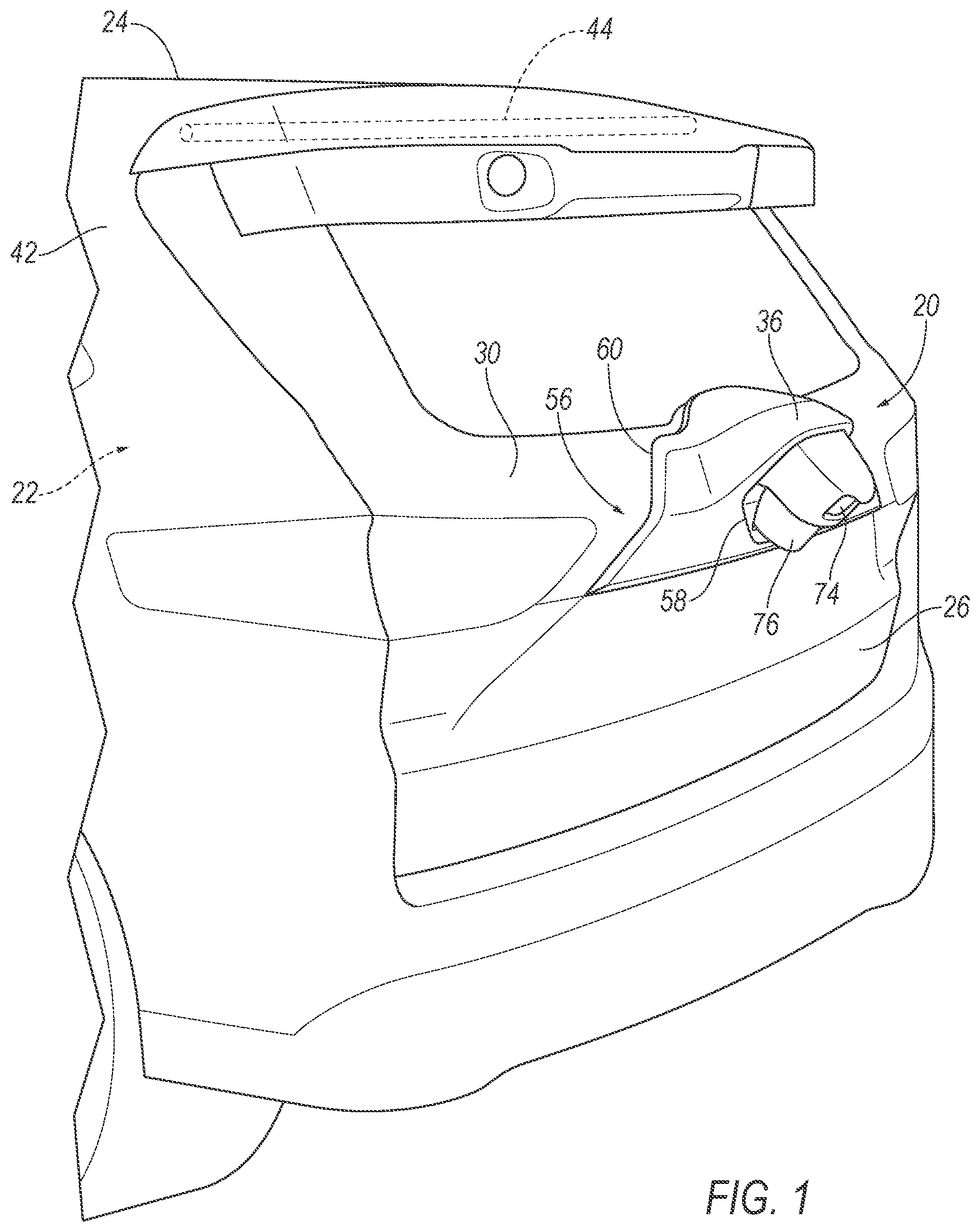 Patent US12351112 Figure 1 – Liftgate mounted sensor assembly