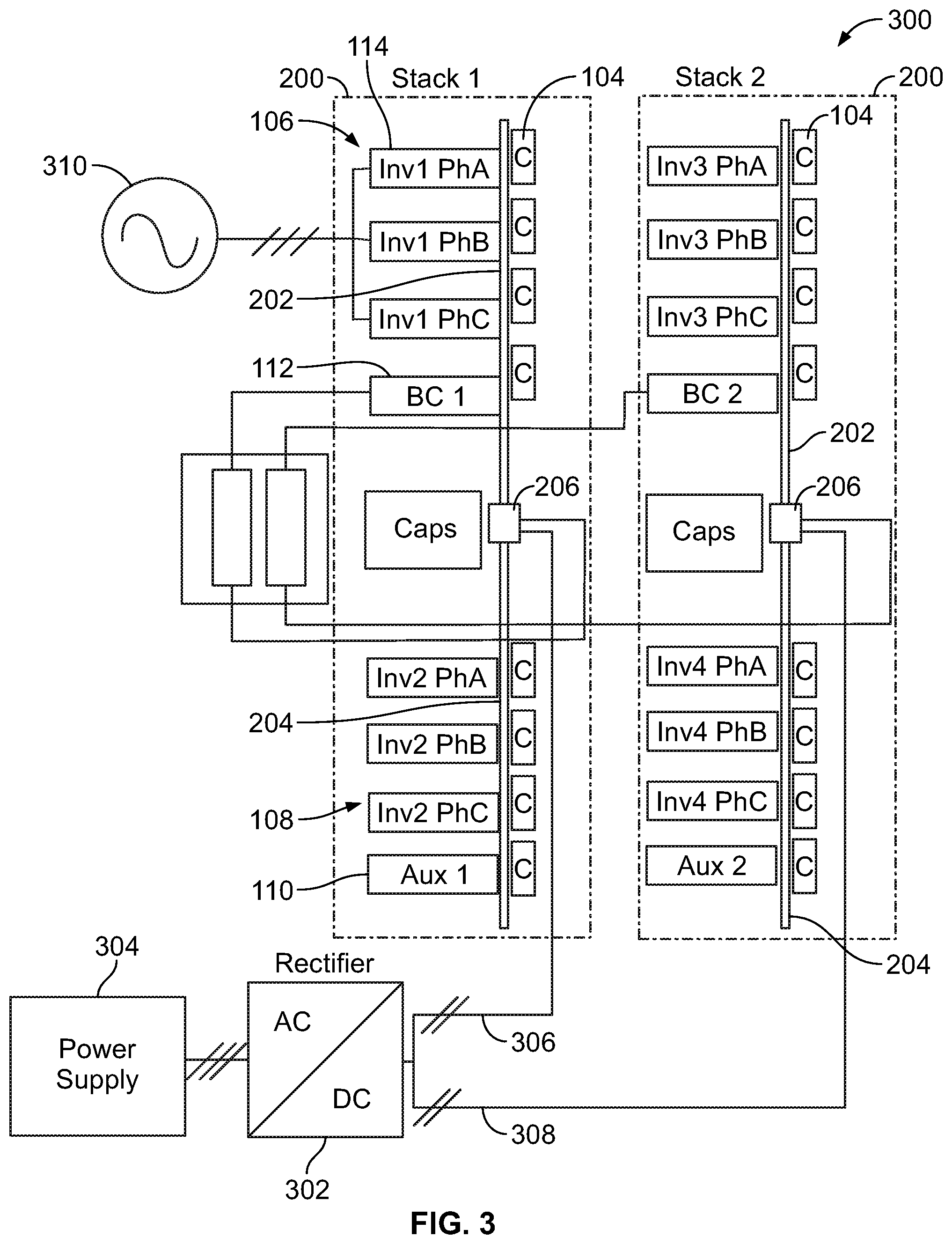 Patent US12351115 Figure 2 – Phase module assembly of a multi-phase inverter
