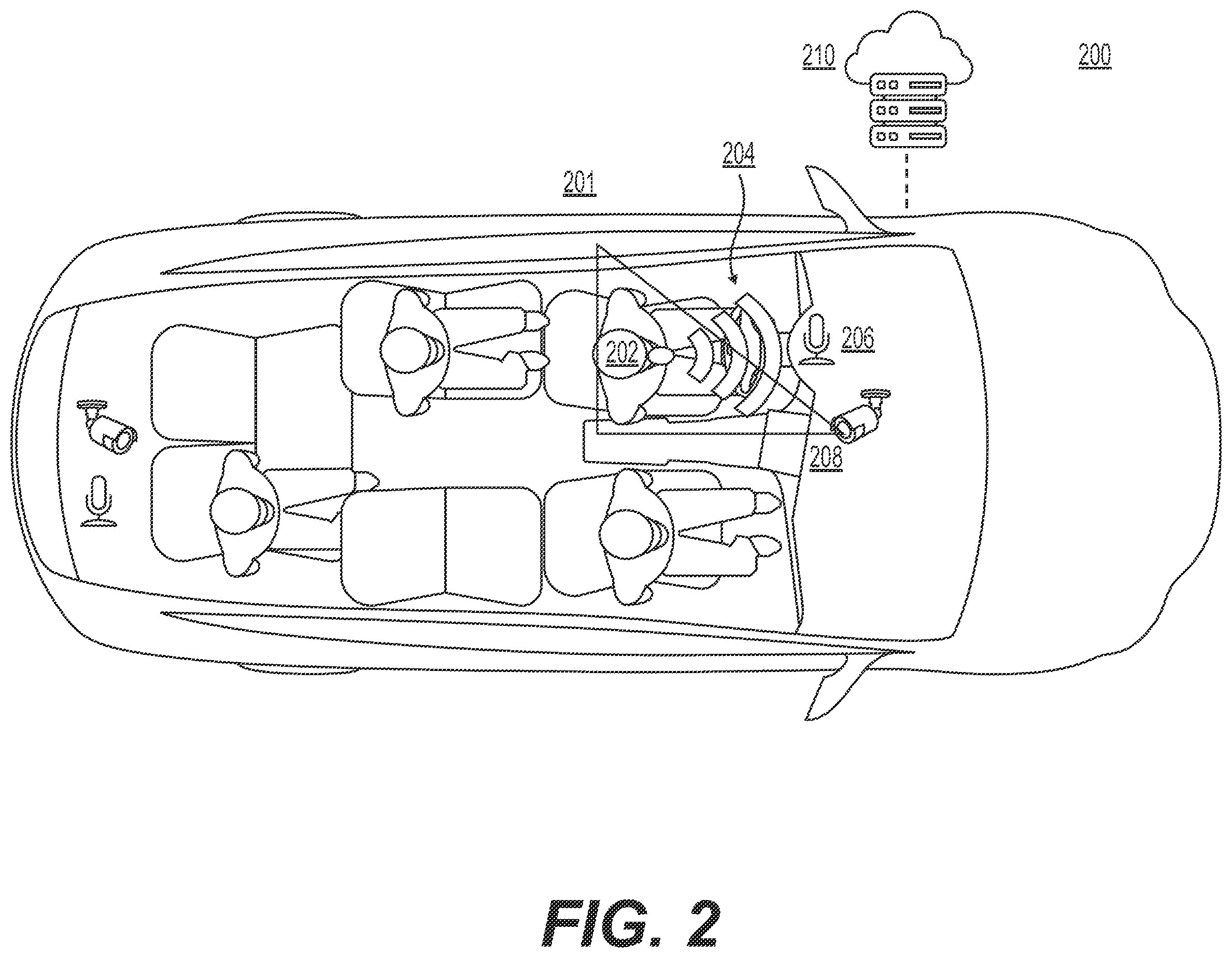 Patent US12351119 Figure 2 – Systems and methods for performing commands in a vehicle using speech and image recognition