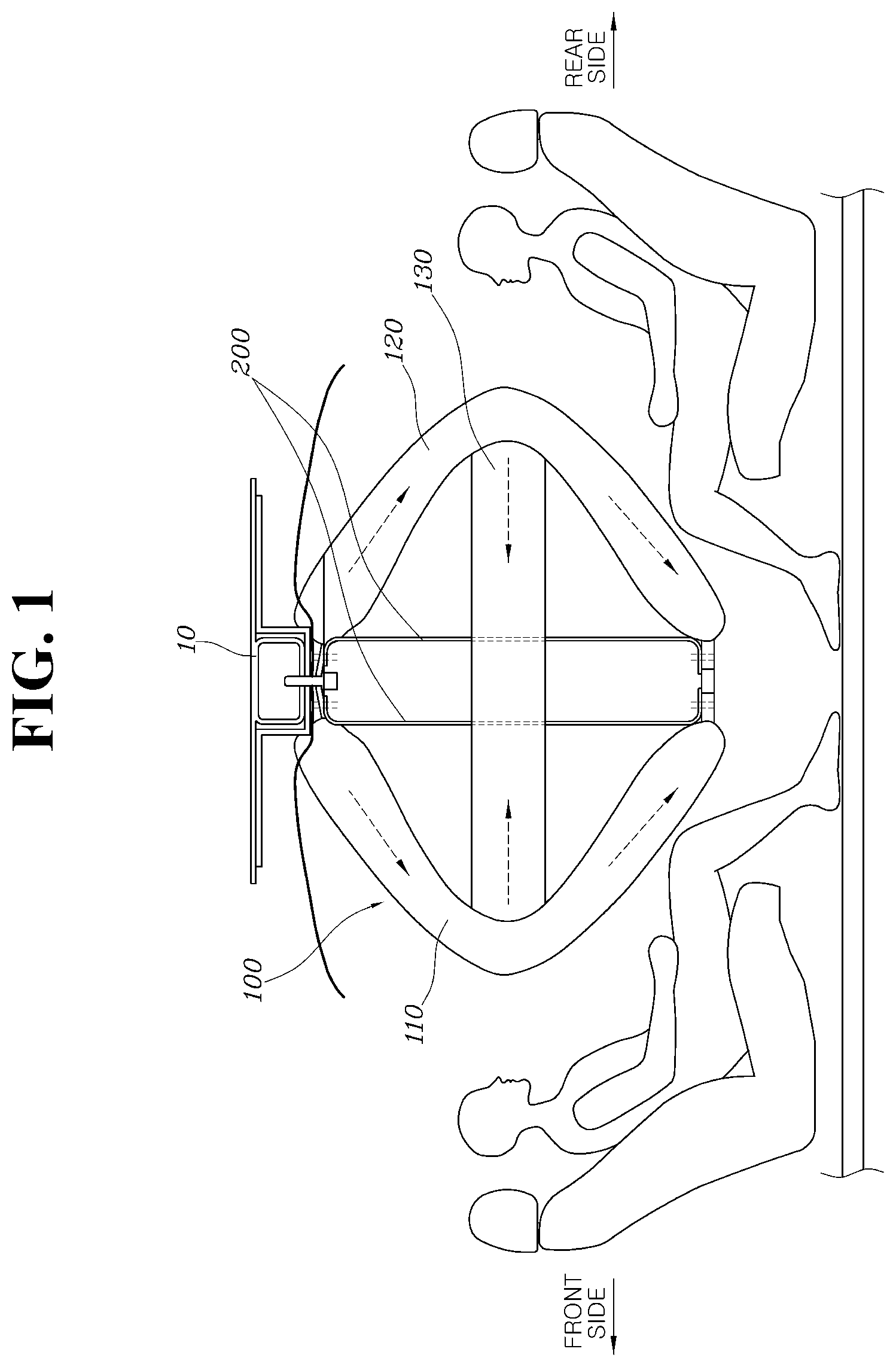 Patent US12351122 Figure 1 – Roof-mounted air bag