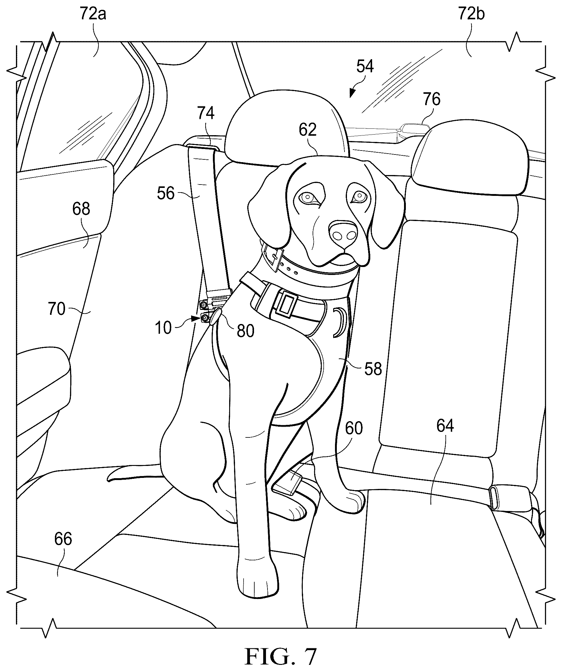 Patent US12351123 Figure 6 – Universal vehicle pet safety restraint device