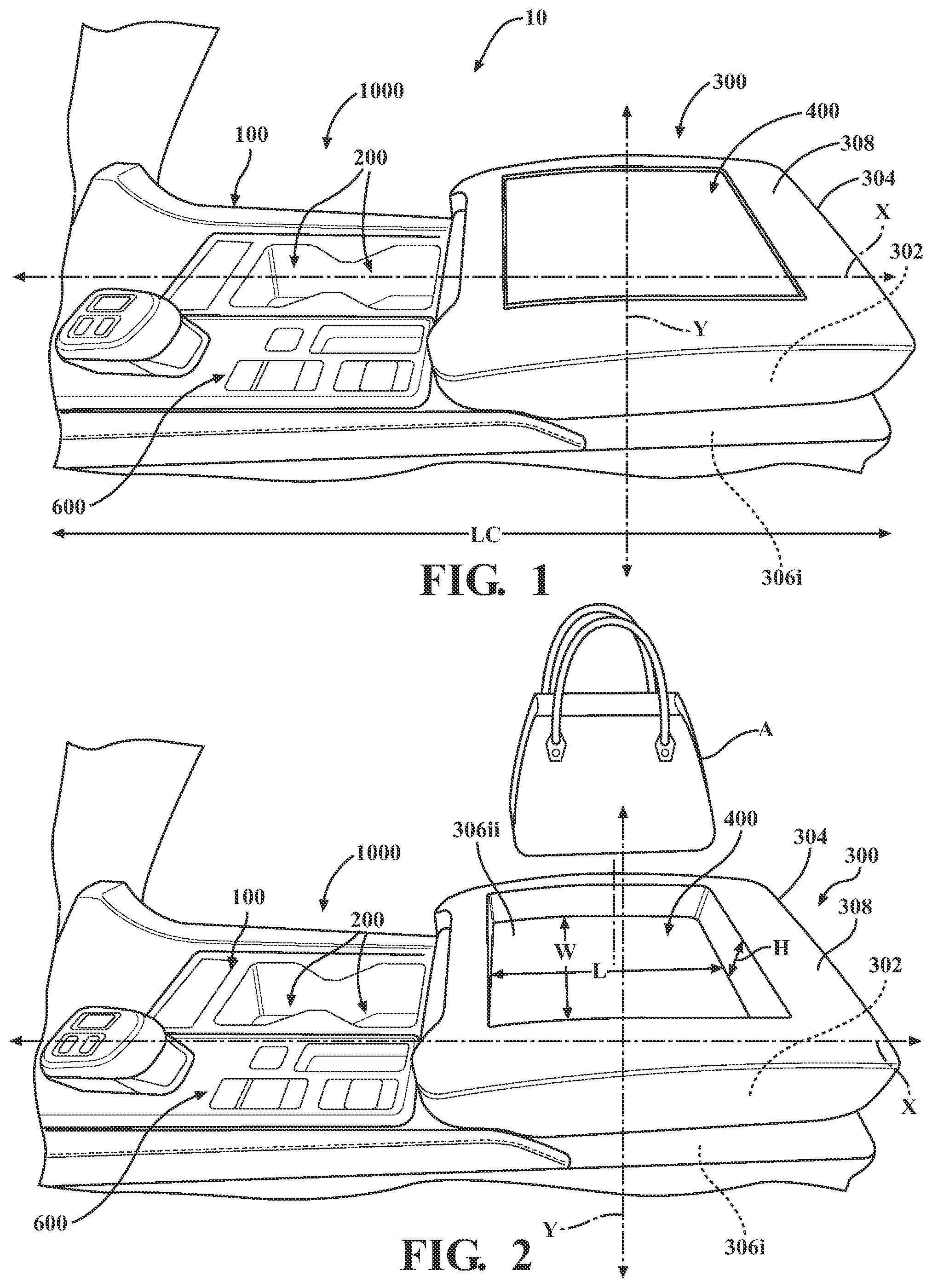 Patent US12351131 — Vehicle consoles including storage compartments — Figure 1