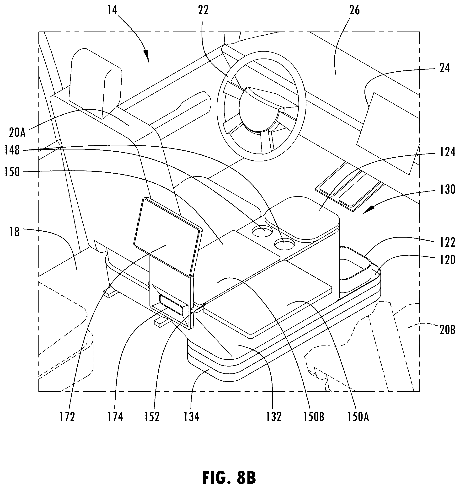 Patent US12351134 Figure 10 – Vehicle console having ride share and/or delivery service features