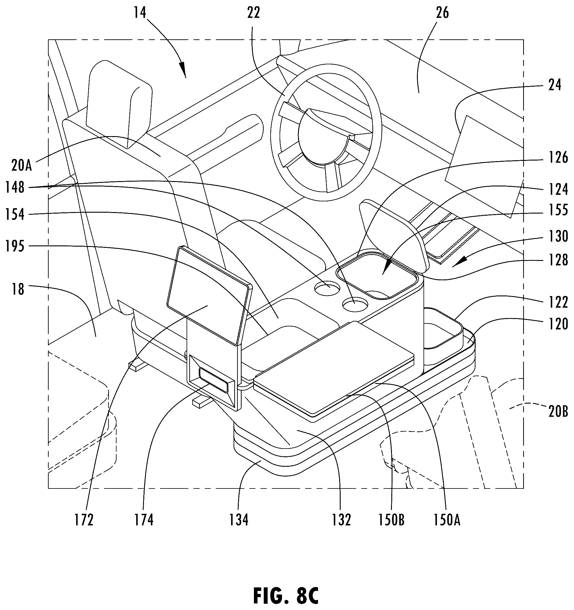 Patent US12351134 Figure 11 – Vehicle console having ride share and/or delivery service features