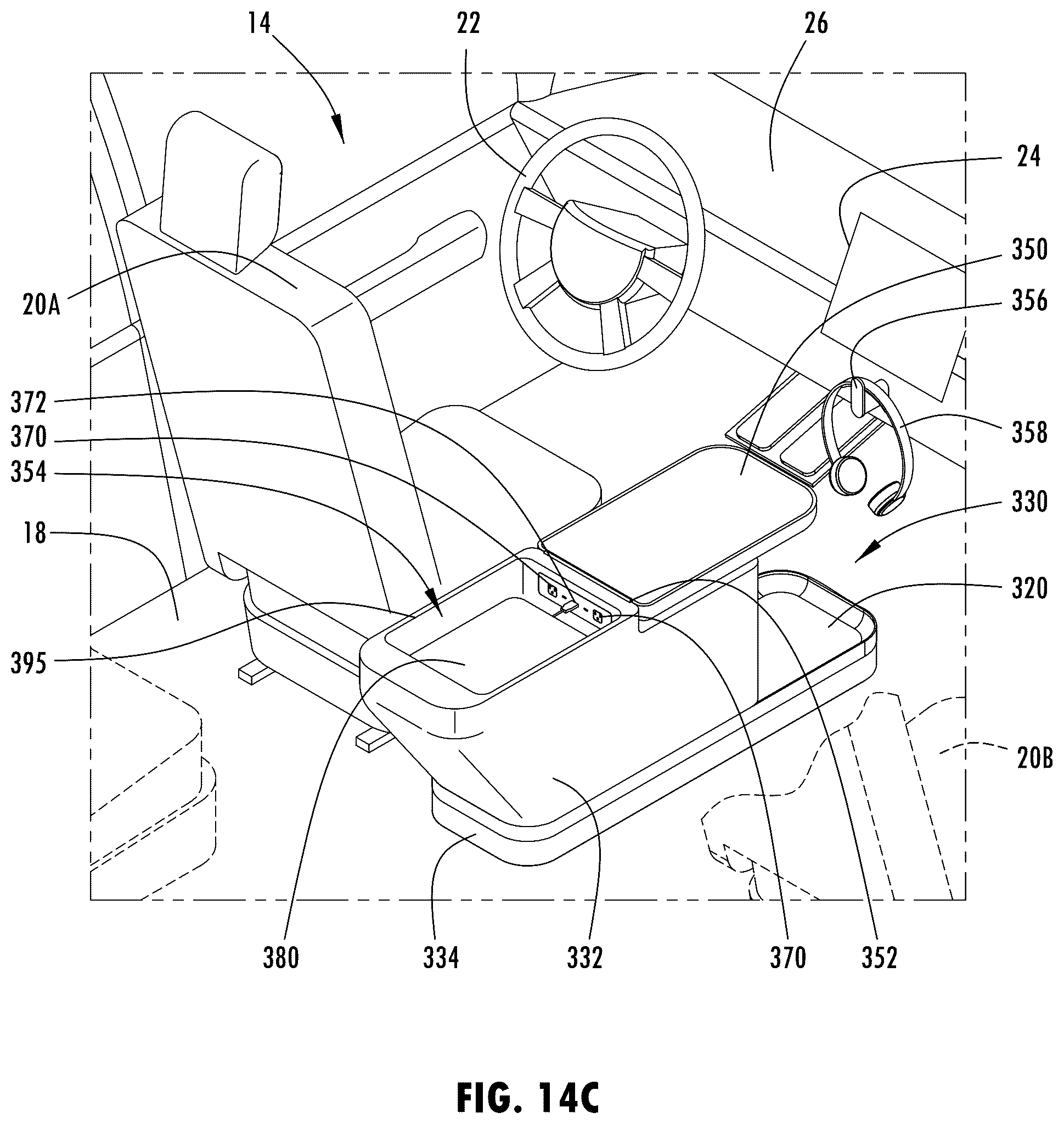 Patent US12351134 Figure 20 – Vehicle console having ride share and/or delivery service features