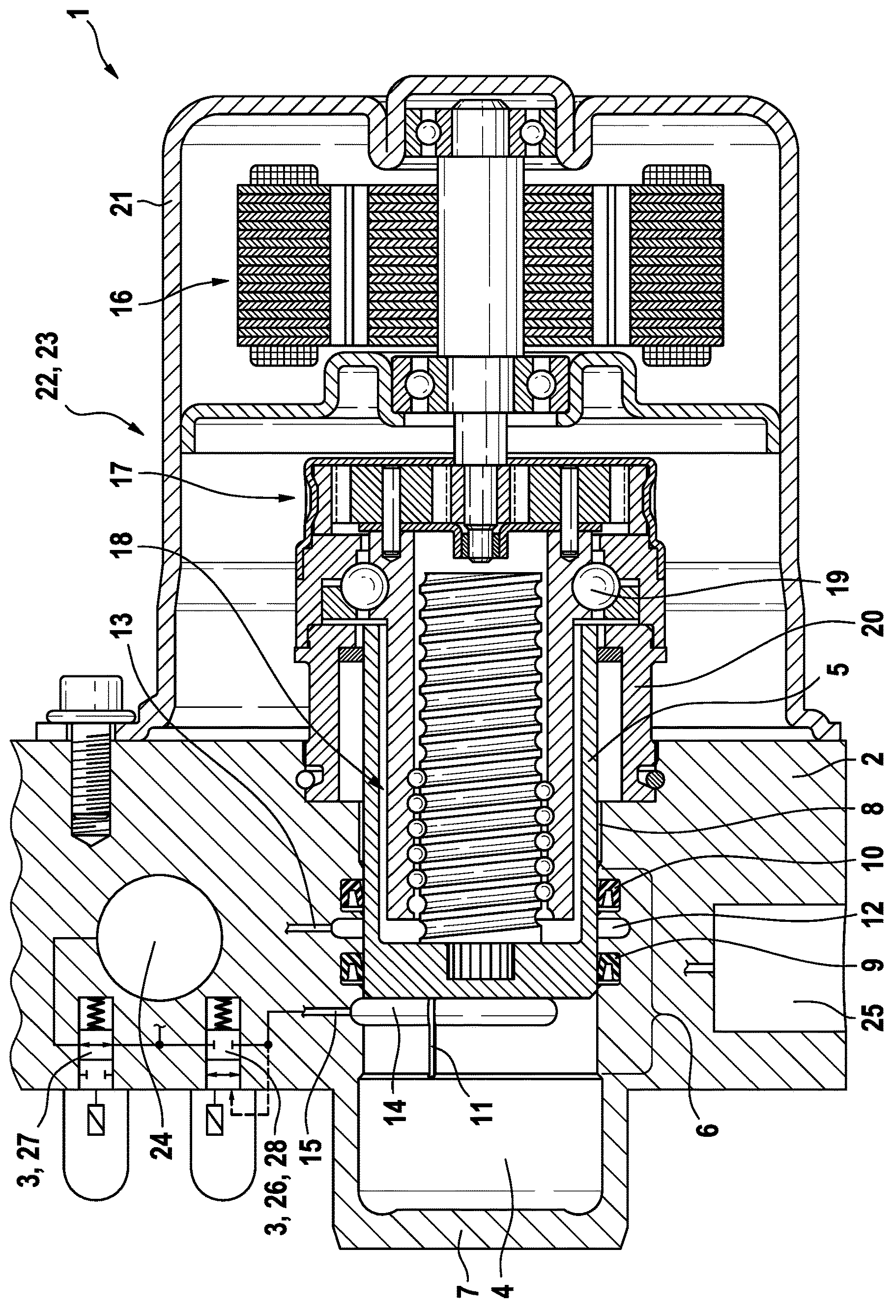 Patent US12351141 — Hydraulic block for a hydraulic power unit of a hydraulic power vehicle braking system — Figure 1