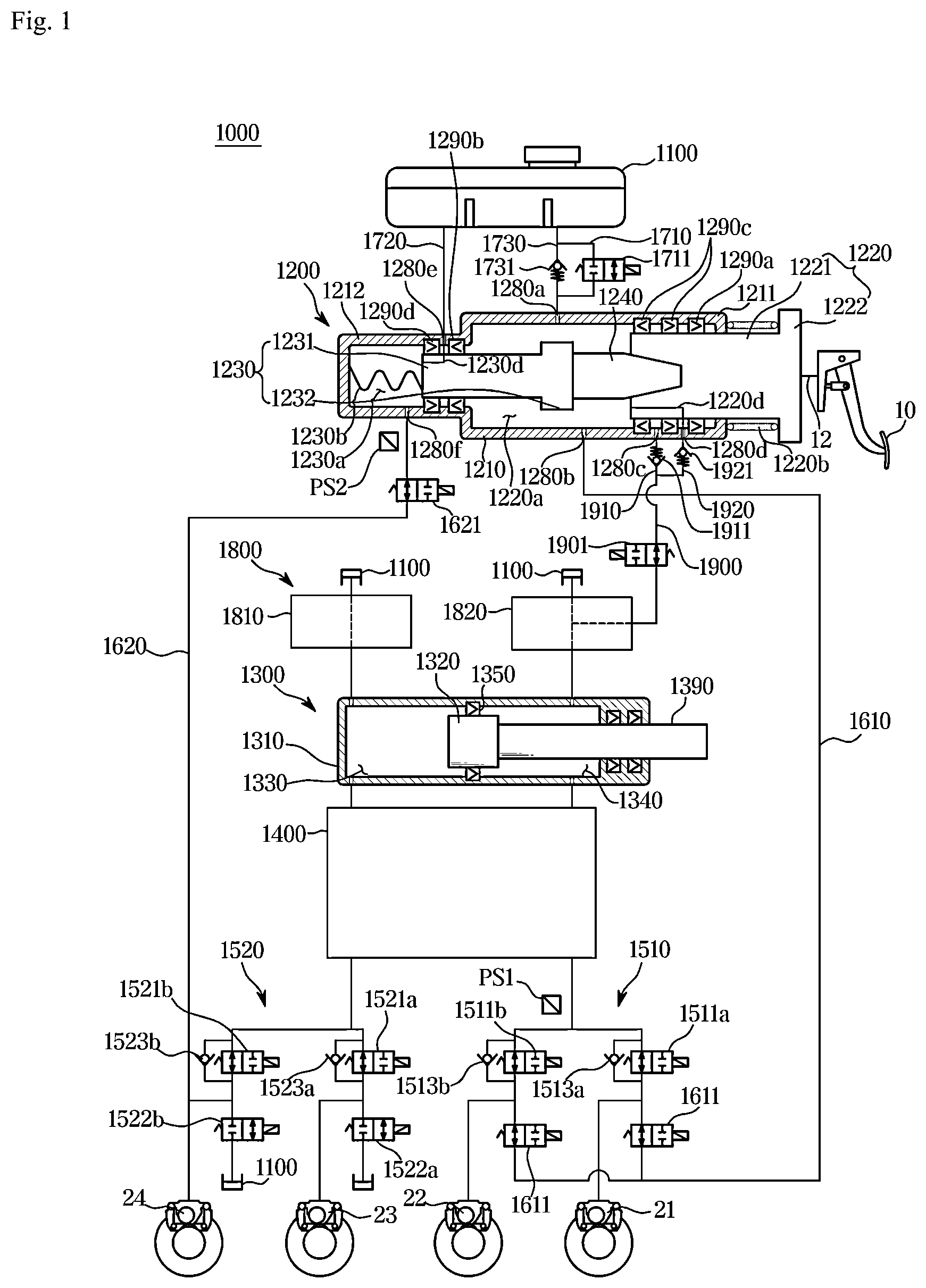 Patent US12351146 — Electronic brake system and operating method thereof — Figure 1