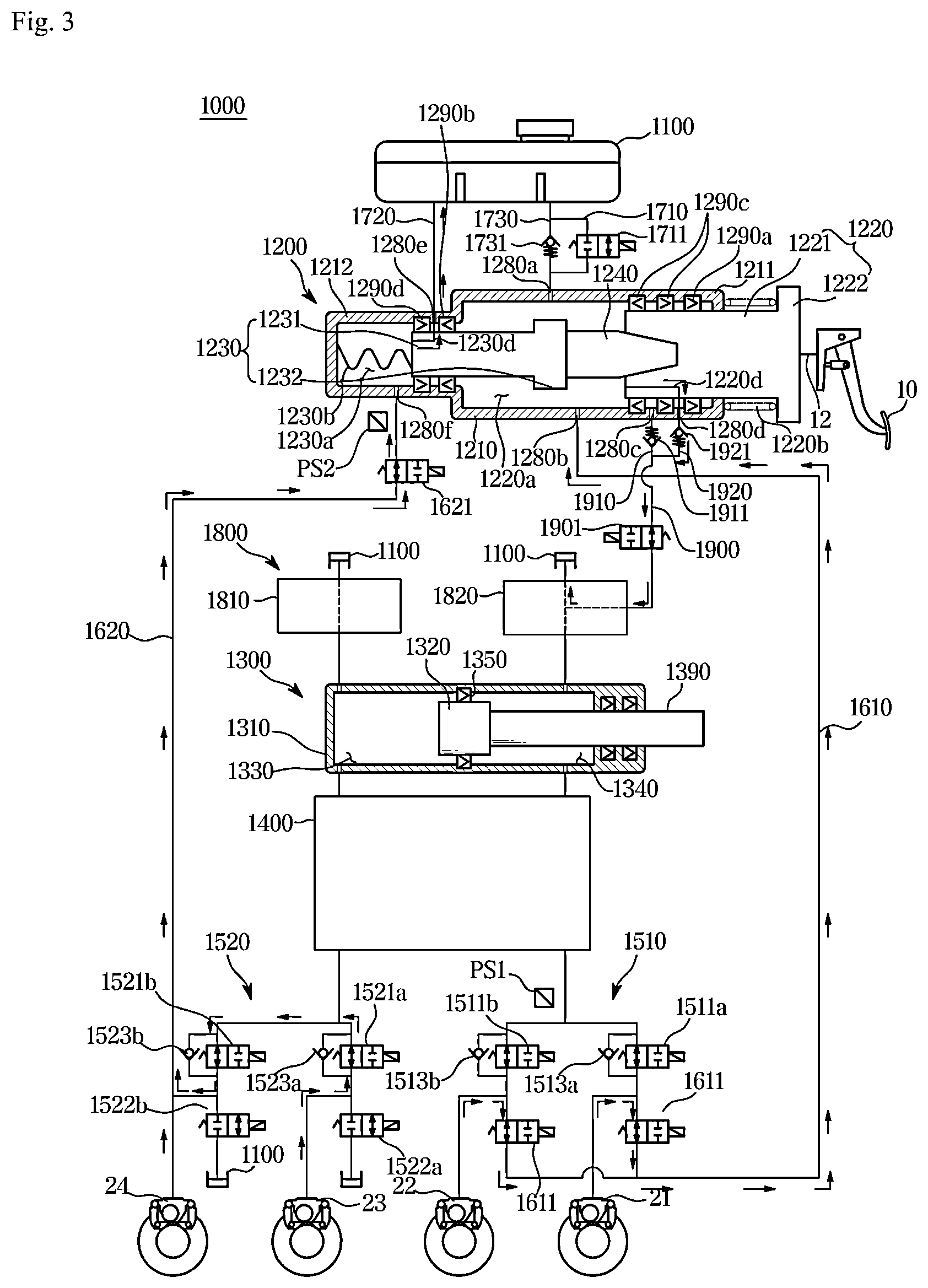Patent US12351146 Figure 3 – Electronic brake system and operating method thereof