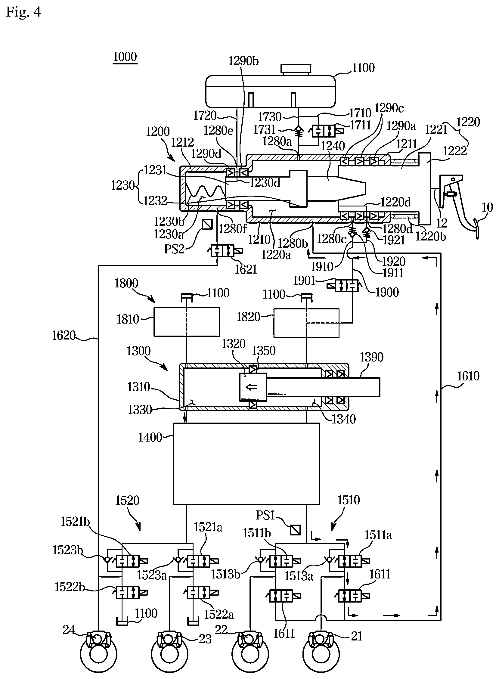 Patent US12351146 Figure 4 – Electronic brake system and operating method thereof