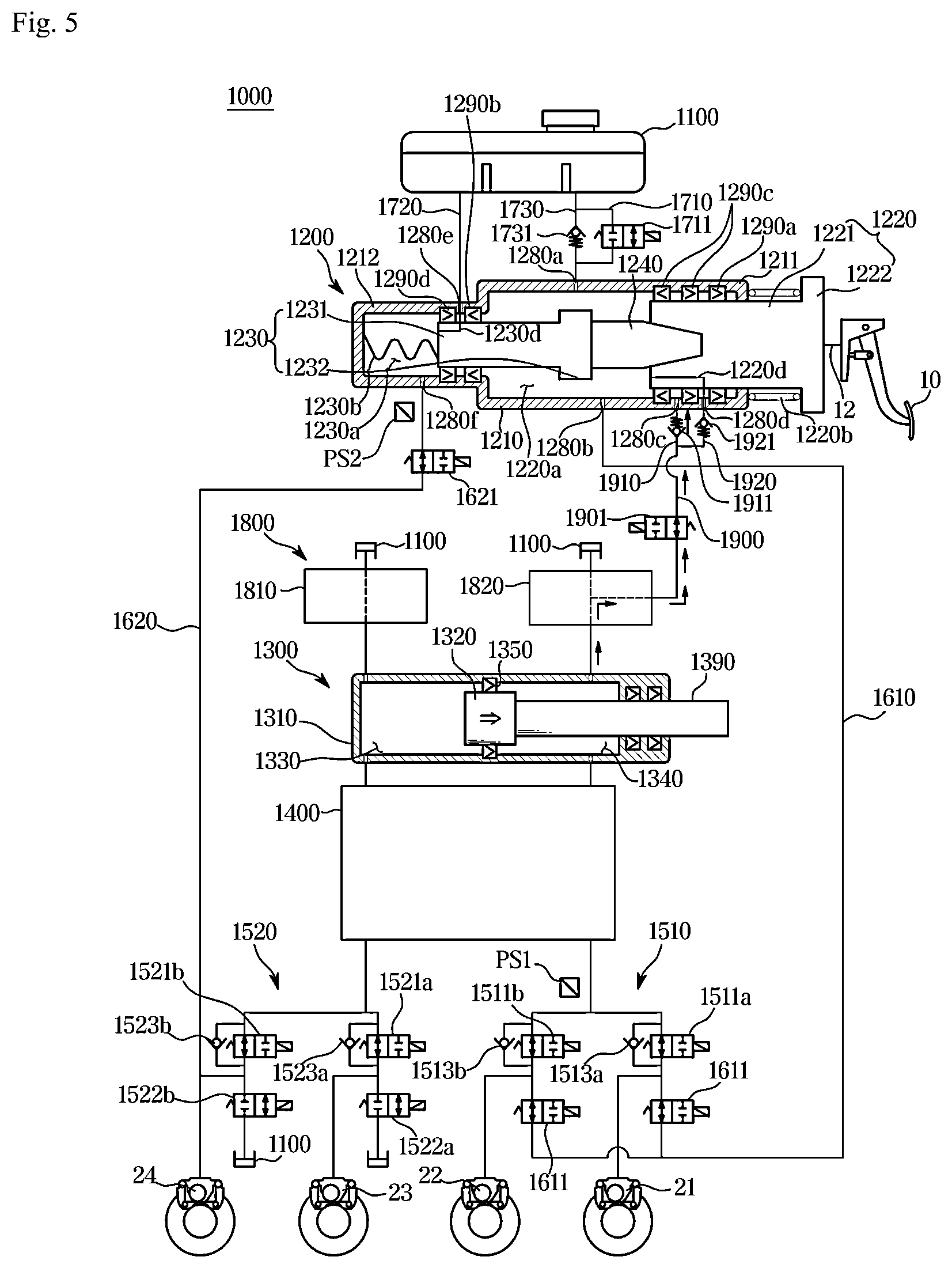 Patent US12351146 Figure 5 – Electronic brake system and operating method thereof