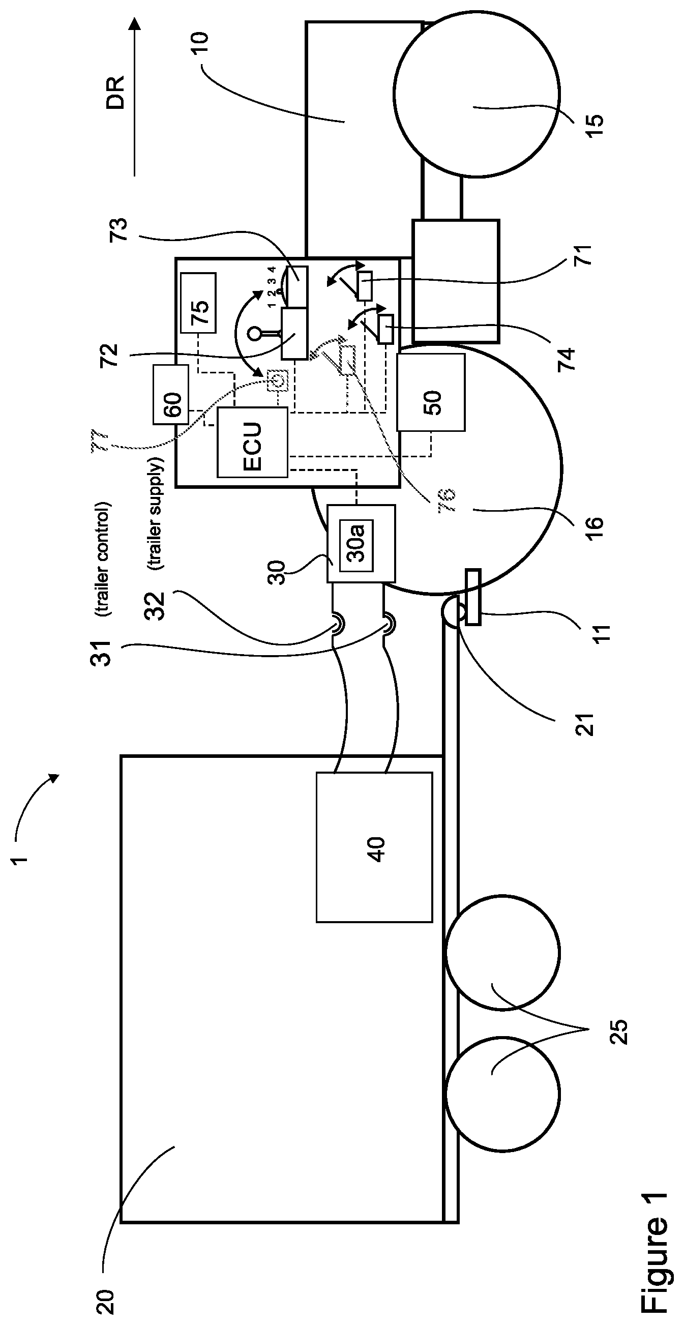Patent US12351151 Figure 1 – Trailer brake control system