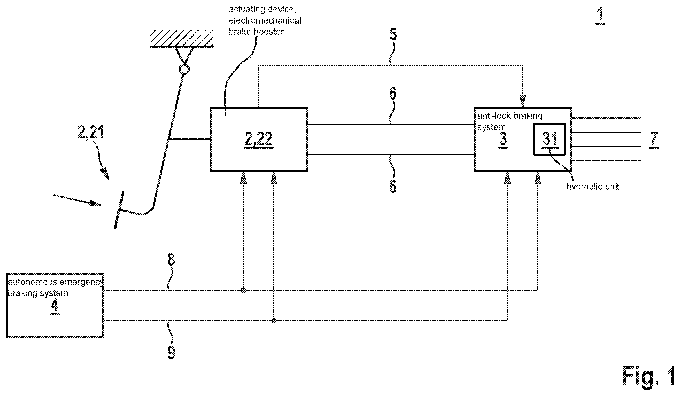 Patent US12351153 — Brake system and method for operating a brake system — Figure 1