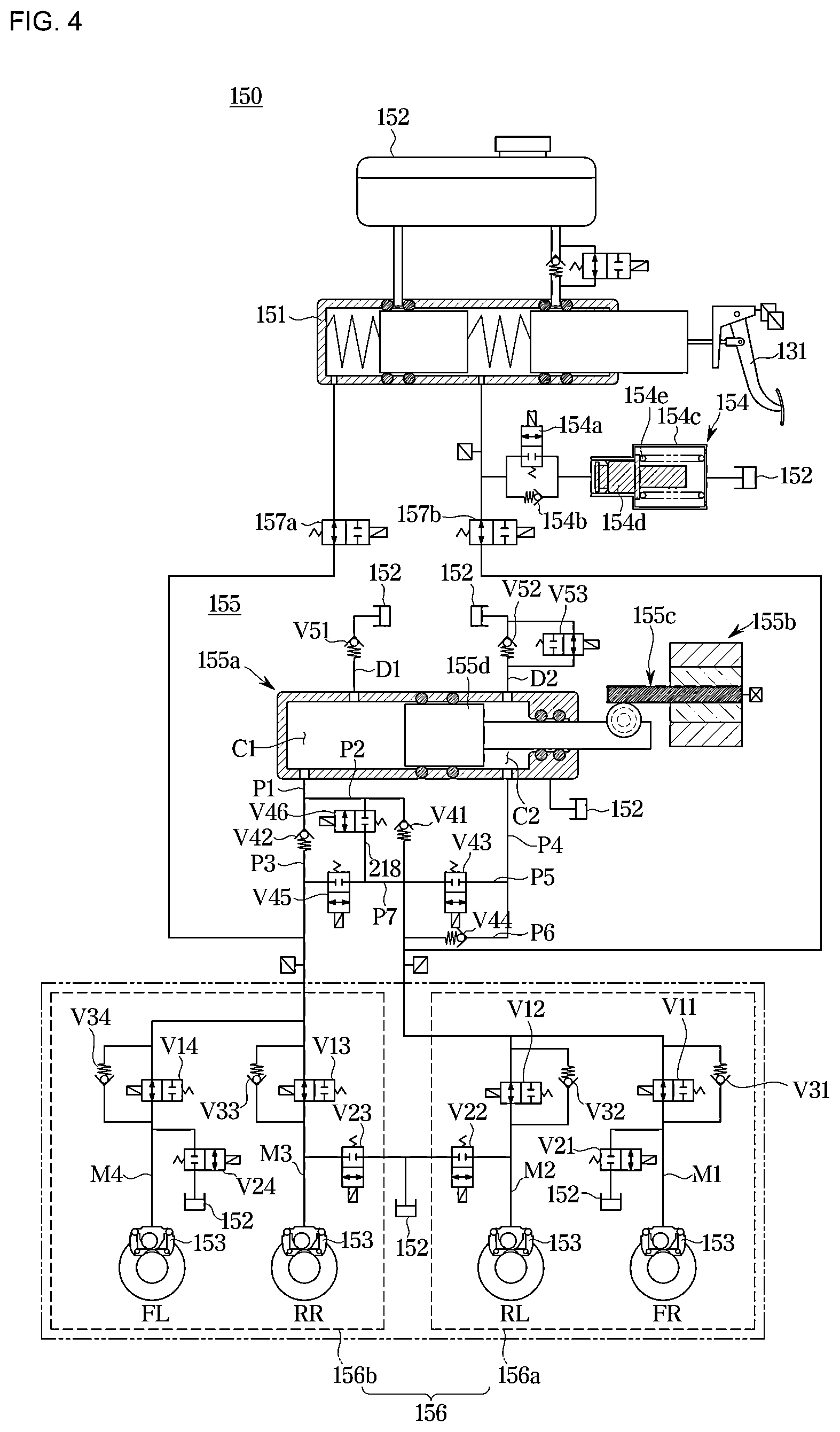 Patent US12351154 Figure 4 – Brake system and vehicle having the same