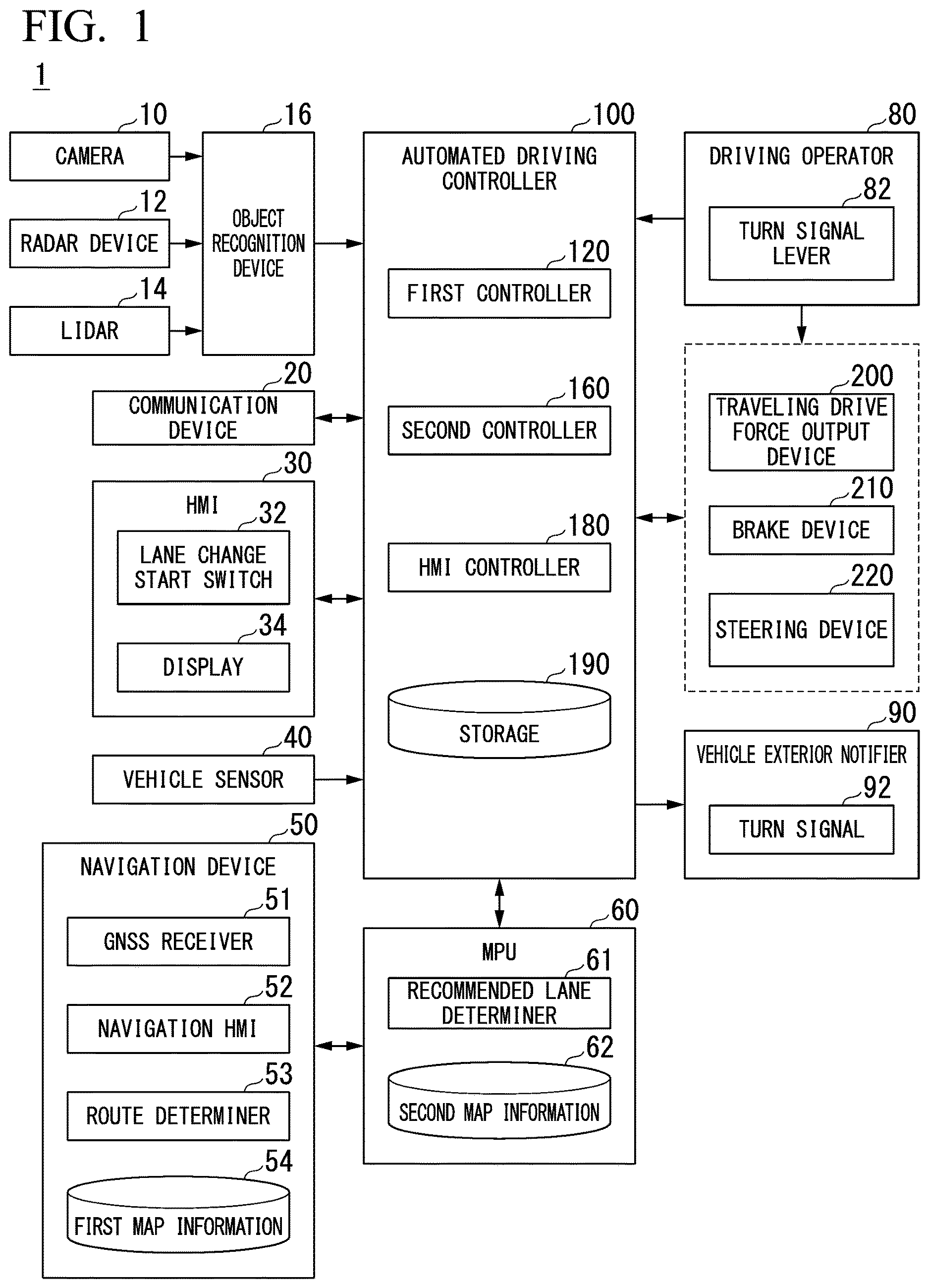 Patent US12351206 Figure 1 – Vehicle control device, vehicle control method, and storage medium