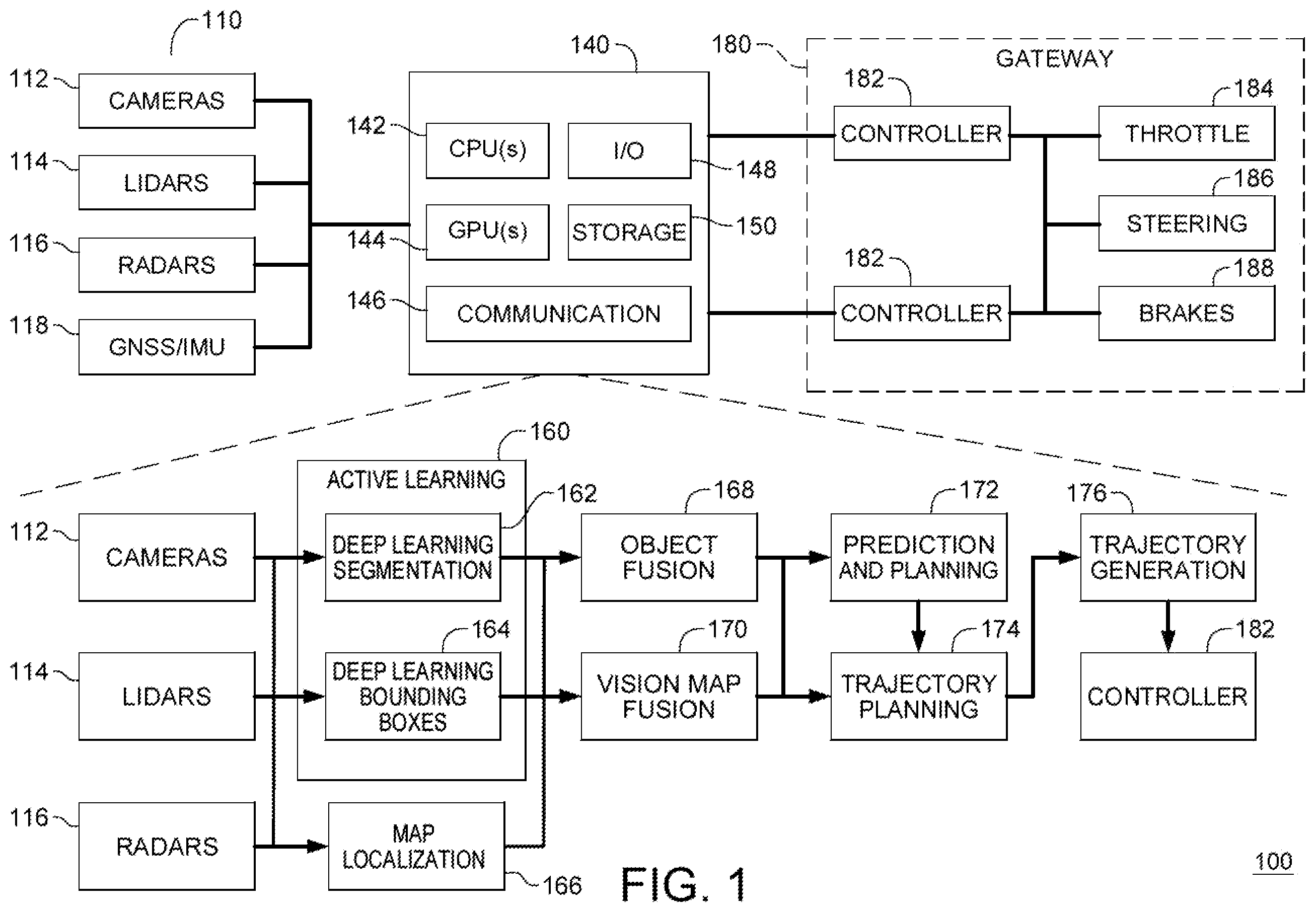 Patent US12351212 — Lane change determination for vehicle on shoulder — Figure 1
