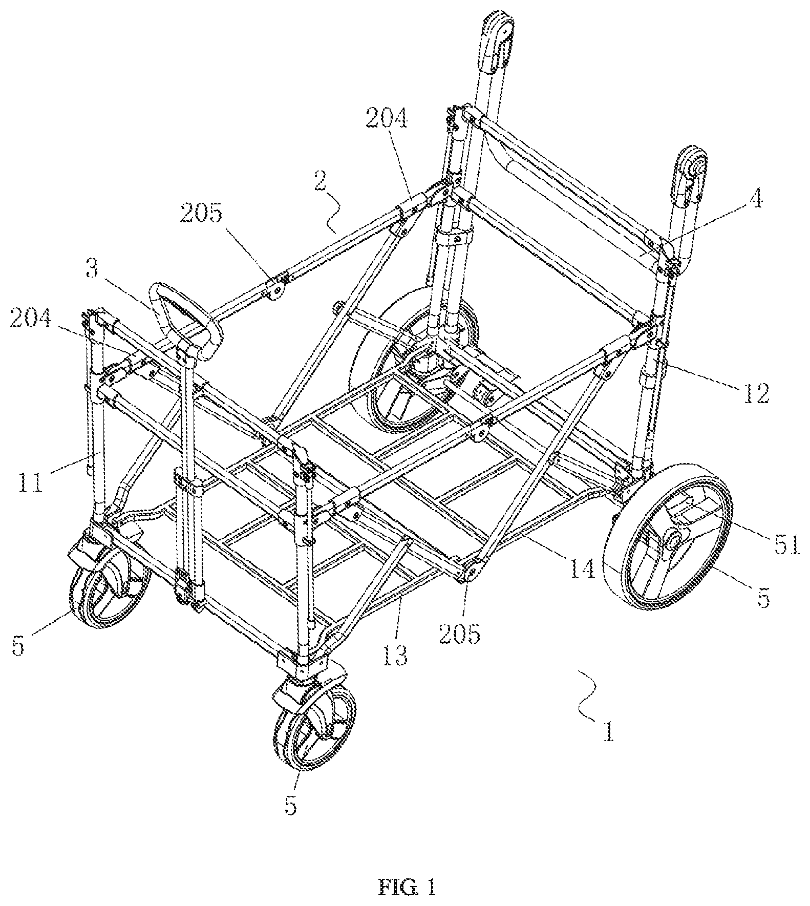 Patent US12351225 Figure 1 – Baby trailer with convenient storage